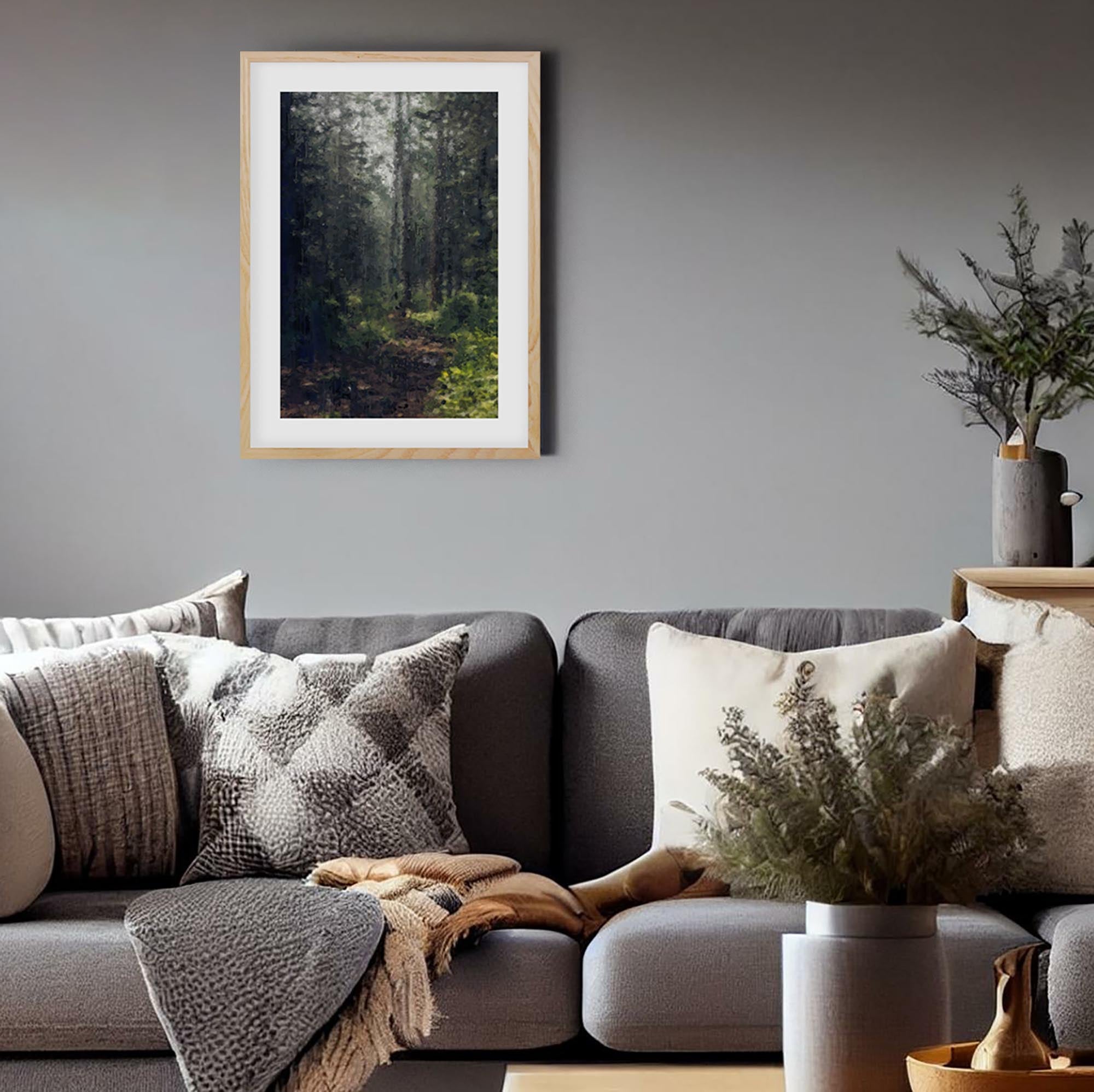 Green Forest Landscape Framed Wall Art - Nature Inspired Canvas Painting for Living Room, Bedroom & Office Decor