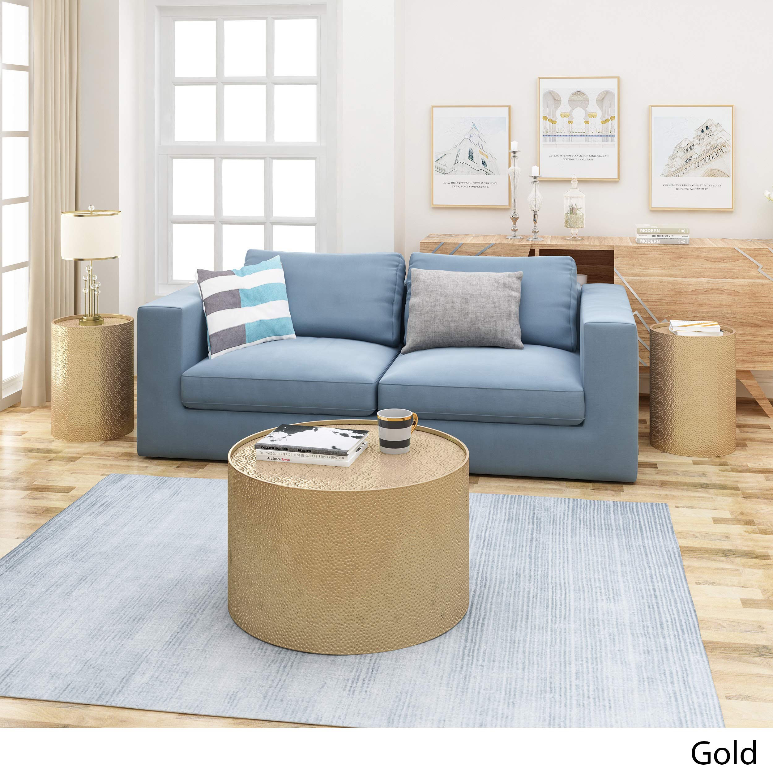 Noble House Braeburn Modern 3-Piece Iron Coffee Table Set in Gold - Perfect for Living Room, Lounge & Patio Decor