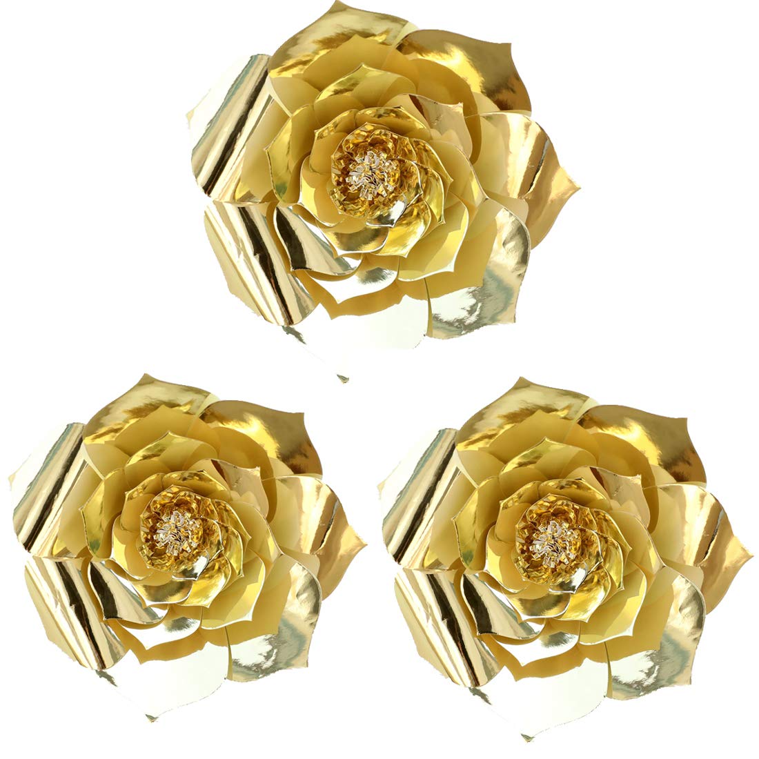 Giant Paper Flower Decorations for Weddings & Parties - DIY Handcrafted Floral Backdrop for Nursery, Birthday Wall Decor (Gold, 3pcs-16'') - Perfect for Baby Showers, Bridal Showers & Home Decor