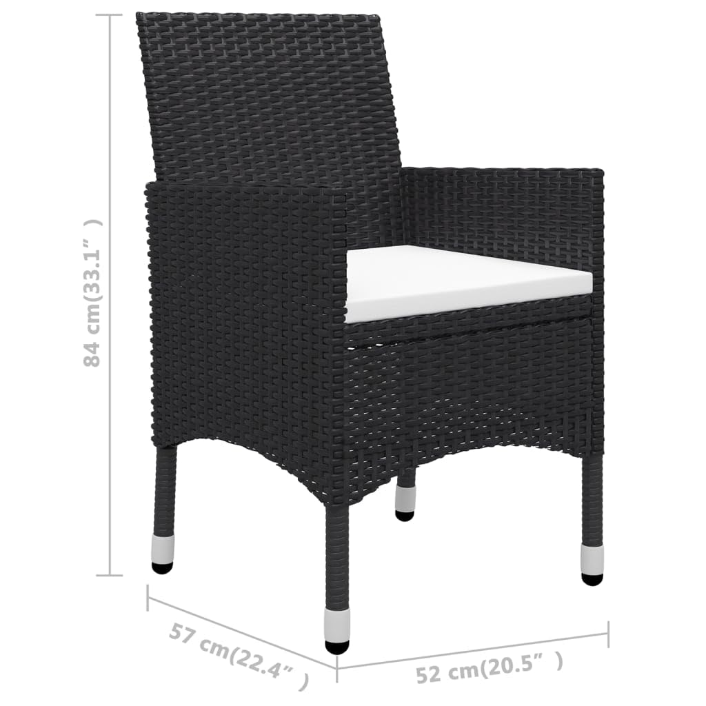 vidaXL 3-Piece Bistro Set - Outdoor Garden Patio Balcony Furniture with Poly Rattan Chairs & Acacia Wood Table - Perfect for Backyard, Terrace, Bar Counter Seating and Home Decor | Black