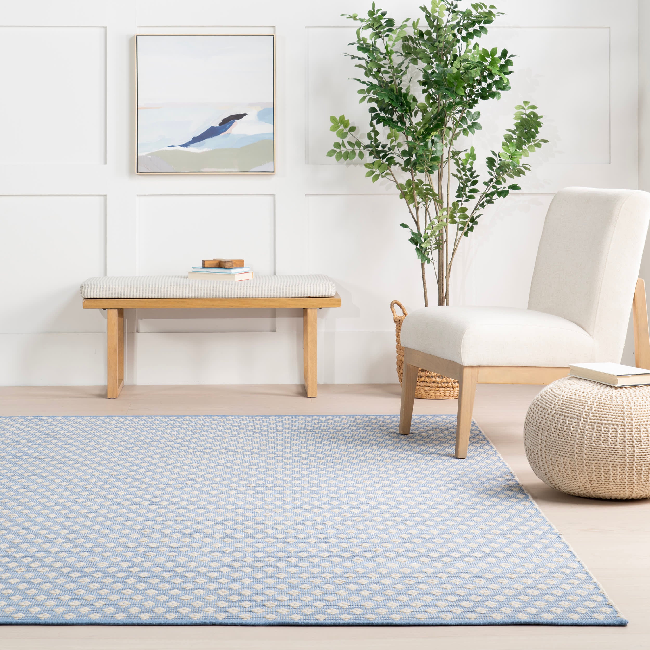 Handwoven Cotton Diamond Rug - Soft & Durable Blue Area Rug for Living Room, Bedroom, or Nursery Decor