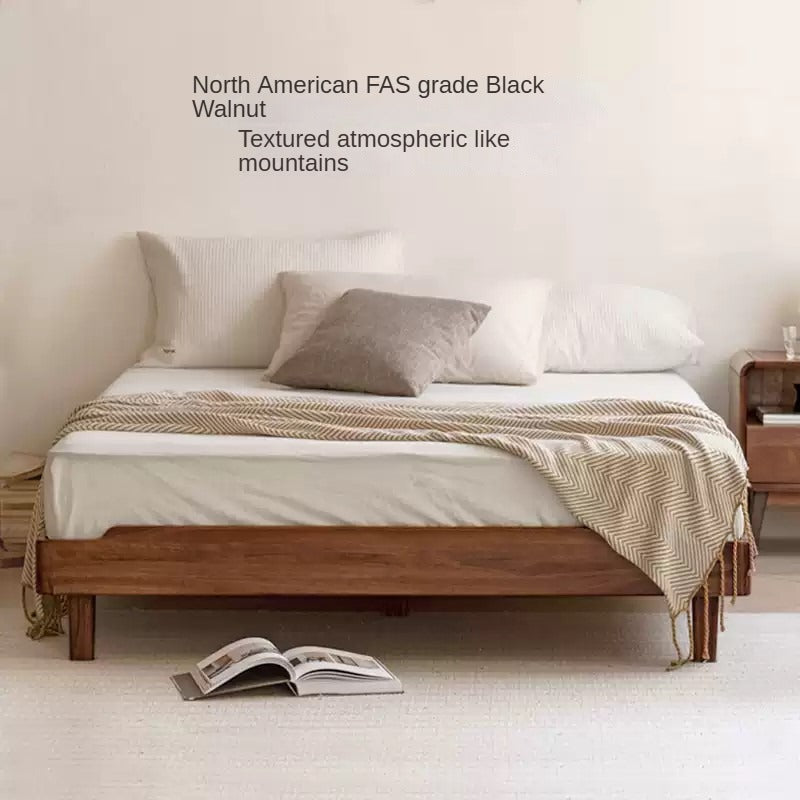 Solid Wood Platform Bed in Black Walnut & Ash - Headboard-Free Modern Bed Frame for Bedroom, Guest Room, or Dorm