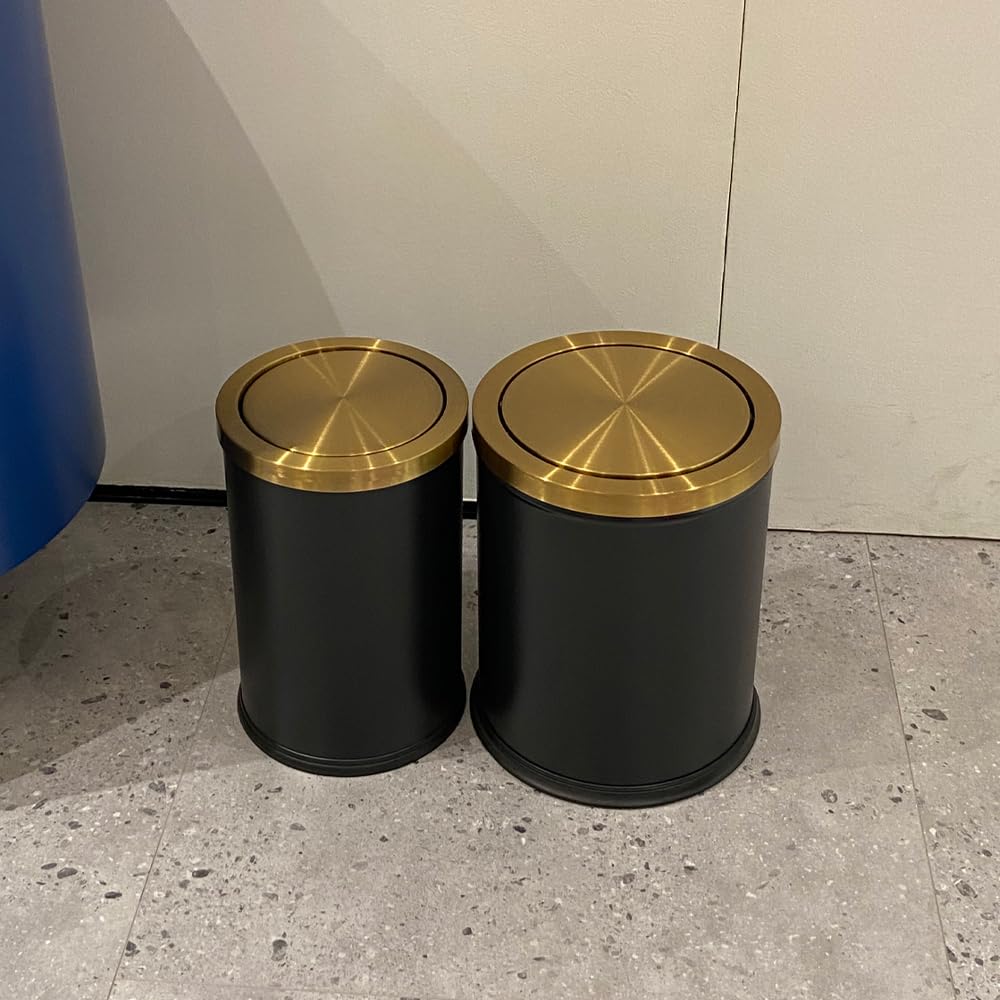 15L/4GAL Black and Gold Bathroom Trash Can with Flip Lid - Odor Control Waste Bin for Bathroom, Kitchen, Office & Hotel - Elegant Touch for Home, Living Room & Commercial Spaces