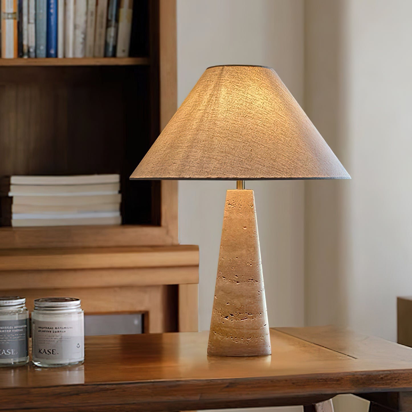 Butler Travertine Table Lamp - Modern Natural Stone Lamp for Living Room, Bedroom & Office - Elegant Home Decor Lighting for Ambient & Task Use