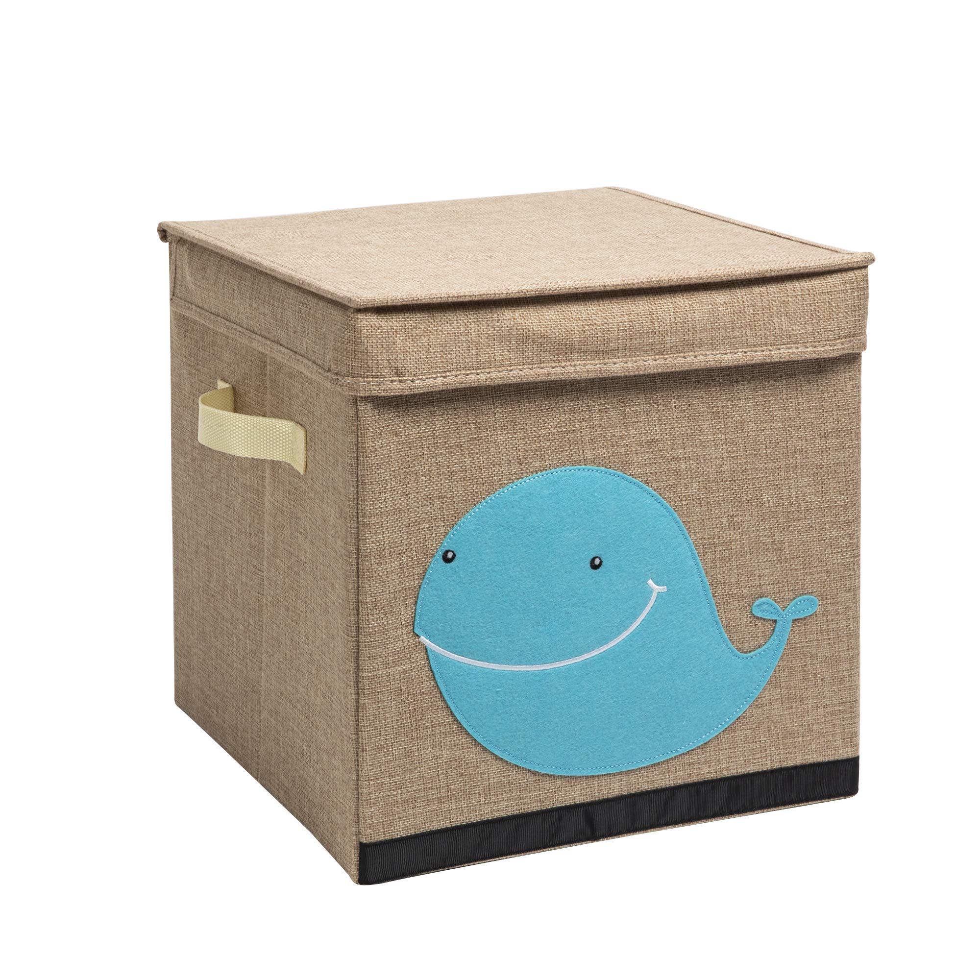 Foldable Animal Cube Toy Storage Bin with Lid - 12.5 Inch Kids Organizer Box for Nursery & Playroom (Dolphin-Beige) | Perfect for Storing Toys, Books & Baby Essentials