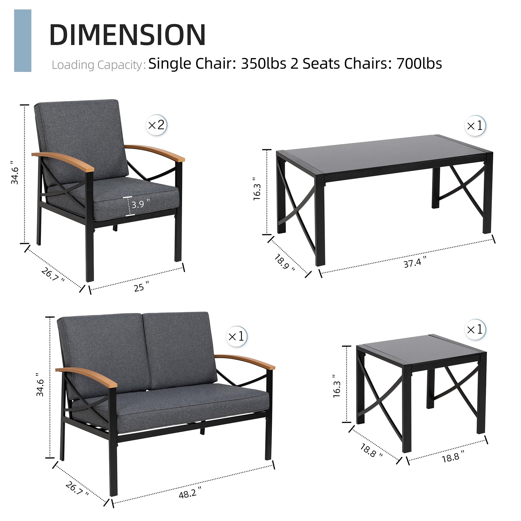 5-Piece Outdoor Metal Patio Furniture Set with Coffee Table - Durable Garden Conversation Set for Patio, Backyard, Balcony & Poolside - Perfect for Relaxing & Entertaining Outdoors