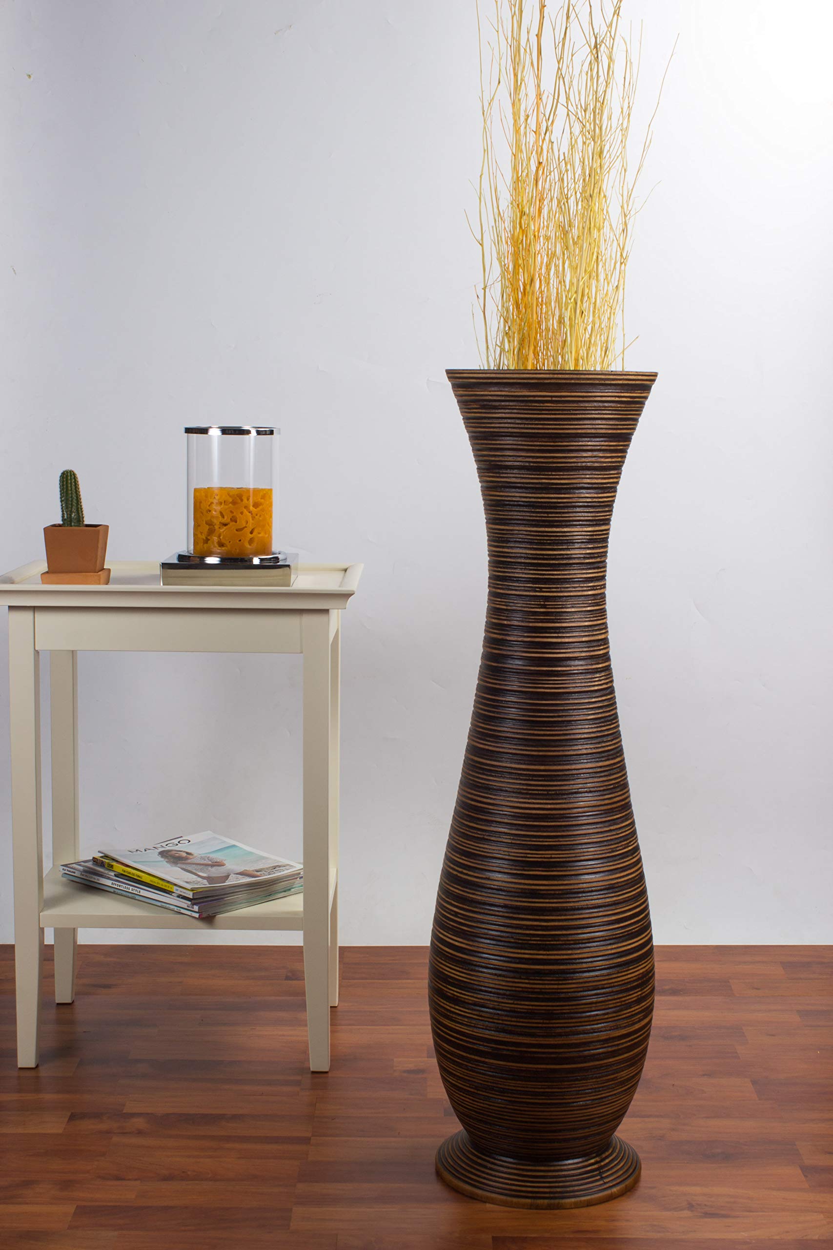 Leewadee 36 Inch Large Brown Wooden Floor Vase - Farmhouse Decor for Flowers, Fake Plants & Pampas Grass - Perfect for Living Room, Entryway & Home Styling