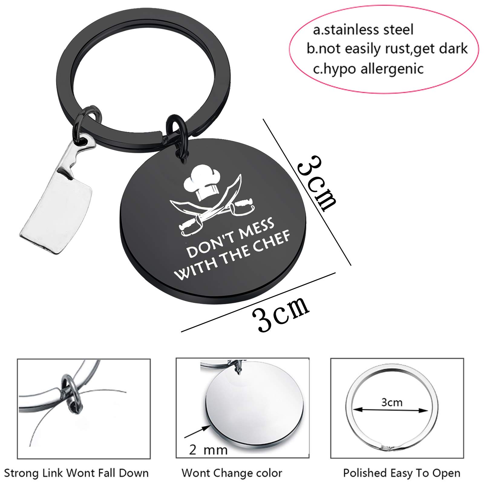 TGBJE Chef Jewelry - Don't Mess With The Chef Keychain - Stainless Steel Kitchen Knife Charm Keyring - Perfect Gift for Cooks & Chefs - Ideal for Kitchen Decor, BBQ Parties & Culinary Enthusiasts