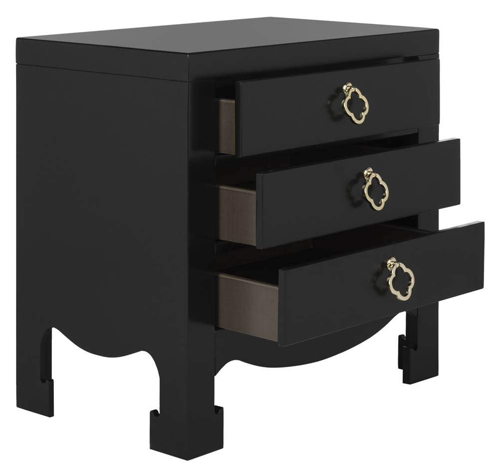 SAFAVIEH Nero 3-Drawer Nightstand - Modern Black Bedside Table for Bedroom, Living Room & Office - Compact Storage Cabinet with Smooth Gliding Drawers