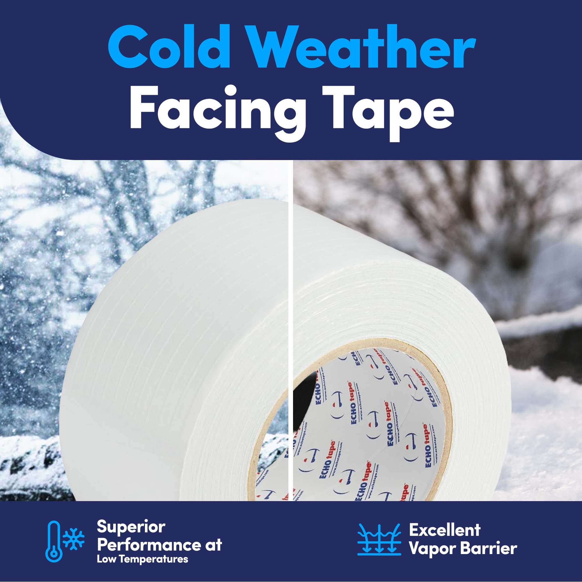 ECHOtape FS-G7736 All Weather Lamtec WMP-50 Facing Tape - Heavy Duty Metal Building Insulation Tape, White Seam and Repair Tape with Cold Weather Acrylic Adhesive (2.83 in x 50 yds) - Ideal for Roofing, HVAC, and Construction Projects
