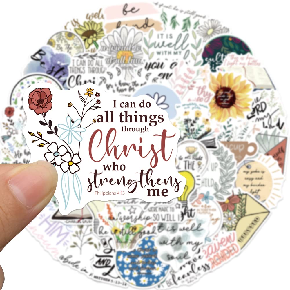 50PCS Jesus Phrase Stickers - Religious Bible Verse Vinyl Decals for Water Bottles, Laptops, Phones, Guitars & Luggage - Waterproof Christian Stickers for Teens, Adults, Women & Men - Perfect for Bible Study, Church Events & Daily Inspiration