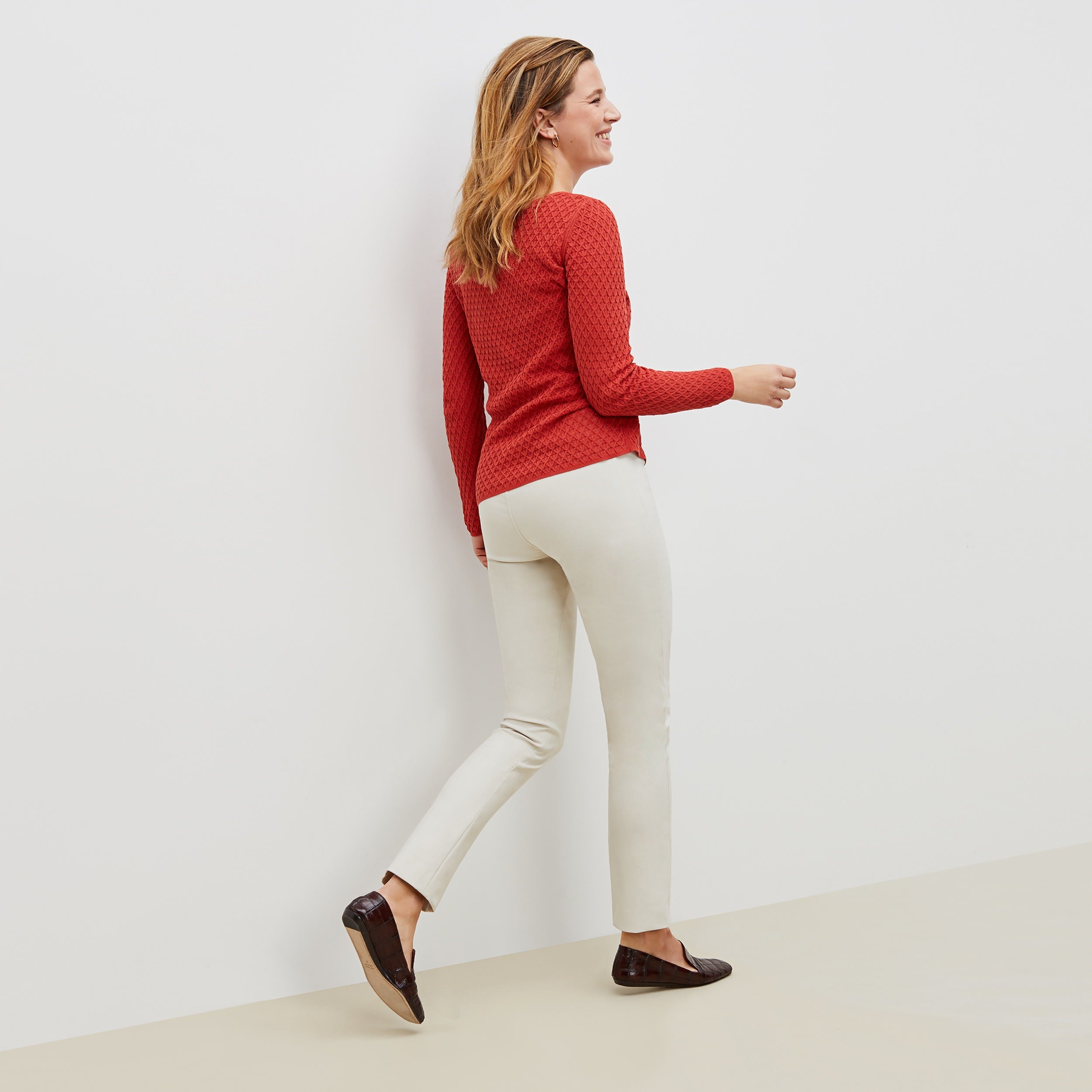 Foster Cigarette Pants for Women - High Waisted Stretch Work Pants in Bone Color - Perfect for Office, Business Casual & Travel