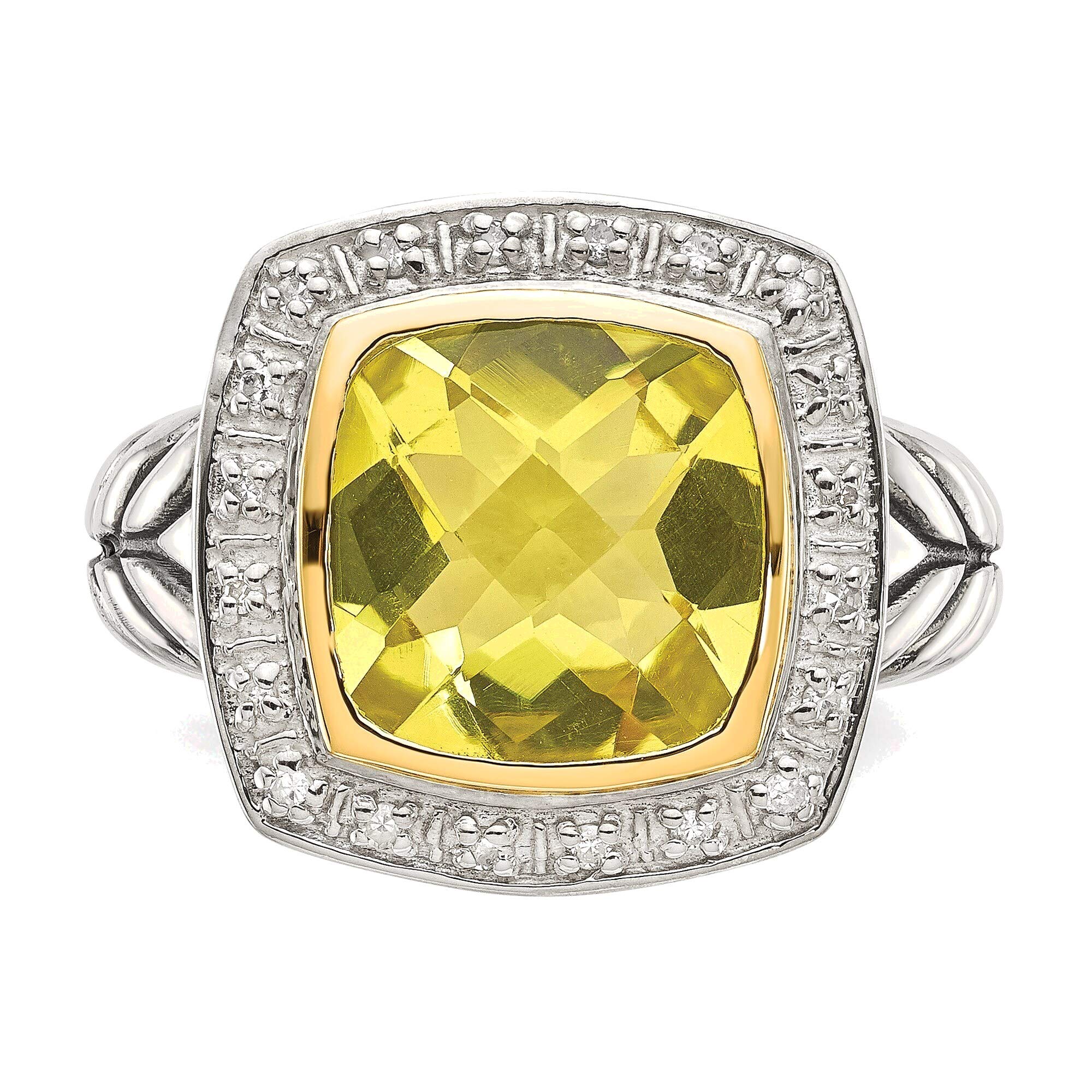 Bonyak 14K Lemon Quartz & Diamond Sterling Silver Ring Size 6 - Elegant Jewelry for Women, Perfect for Engagement, Wedding & Special Occasions