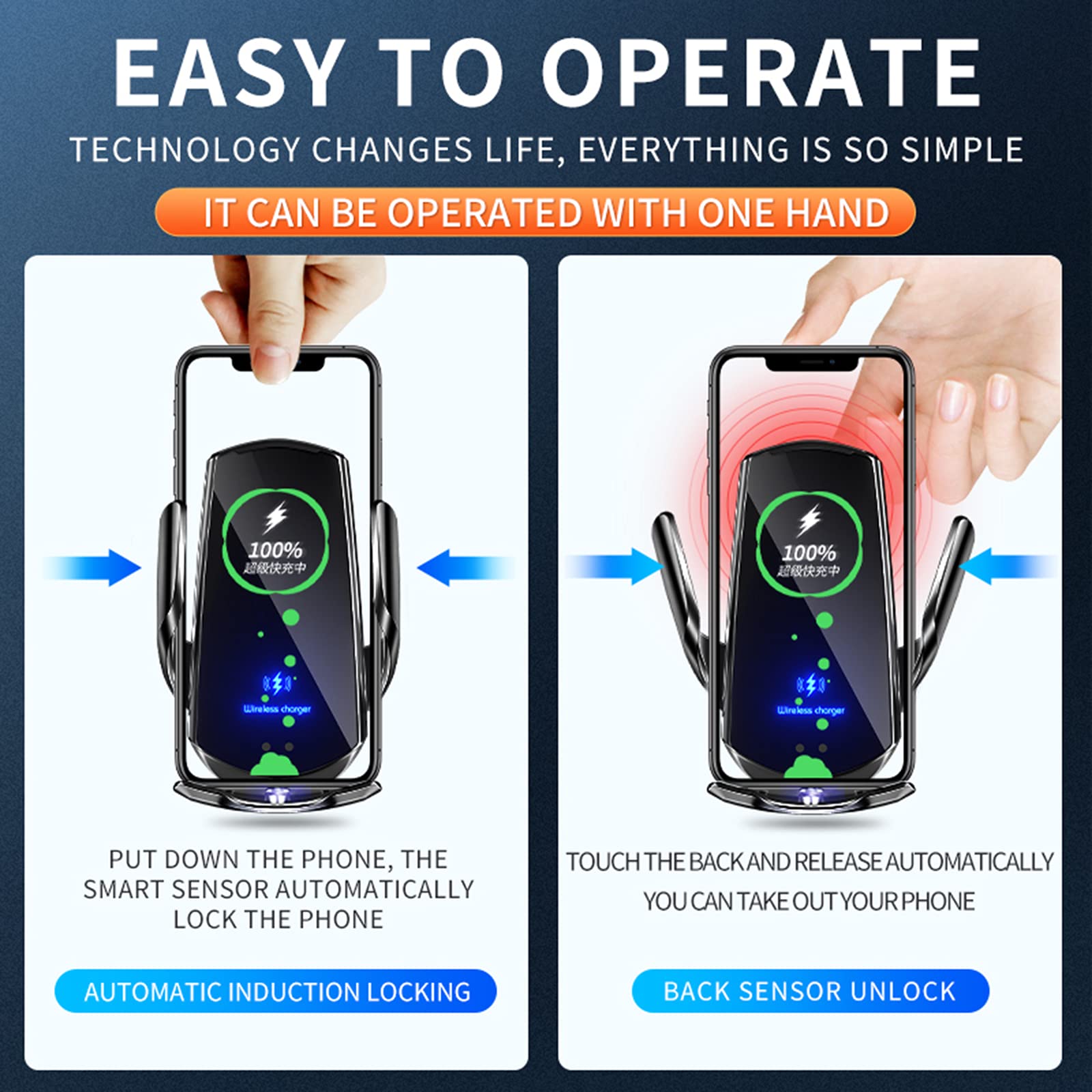 15W Fast Wireless Car Charger - Auto-Clamping Vent Mount Phone Holder for iPhone & Android - Red - Perfect for Commuting & Road Trips