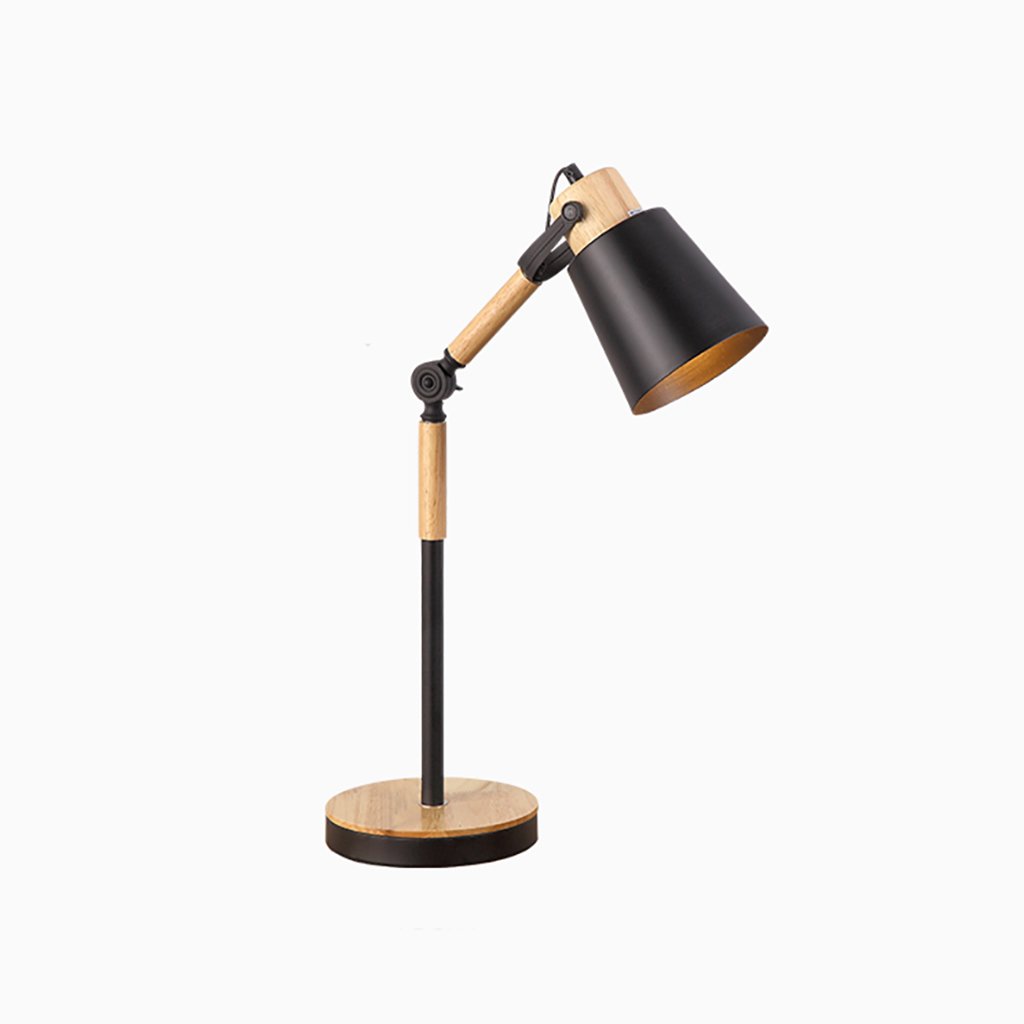 YONGJUN Swing Table Lamp - Wooden Scandinavian Style LED Desk Lamp with Metal Shade for Reading, Study & Office - Black Home Decor Lighting for Bedroom, Living Room & Workspace
