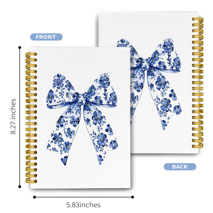 LiTiu Coquette Preppy Notebook - Aesthetic Spiral Journal for School & College, Cute Blue Bow Hardcover Notebook with 80 Sheets (5.8x8.3 inches) - Perfect for Teen Girls' Journaling, Note Taking & Gift Giving