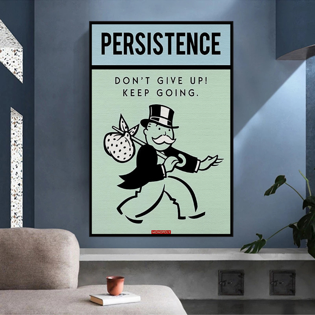 Alec Monopoly 'Persistence Don't Give Up' Playing Card Canvas Wall Art - Perfect for Game Room, Man Cave & Urban Home Decor