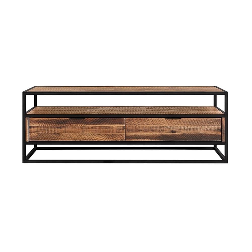 Armen Living Ludgate Rectangle Coffee Table with Shelf - Acacia Wood & Black Metal Frame - Perfect for Living Room, Lounge, or Office