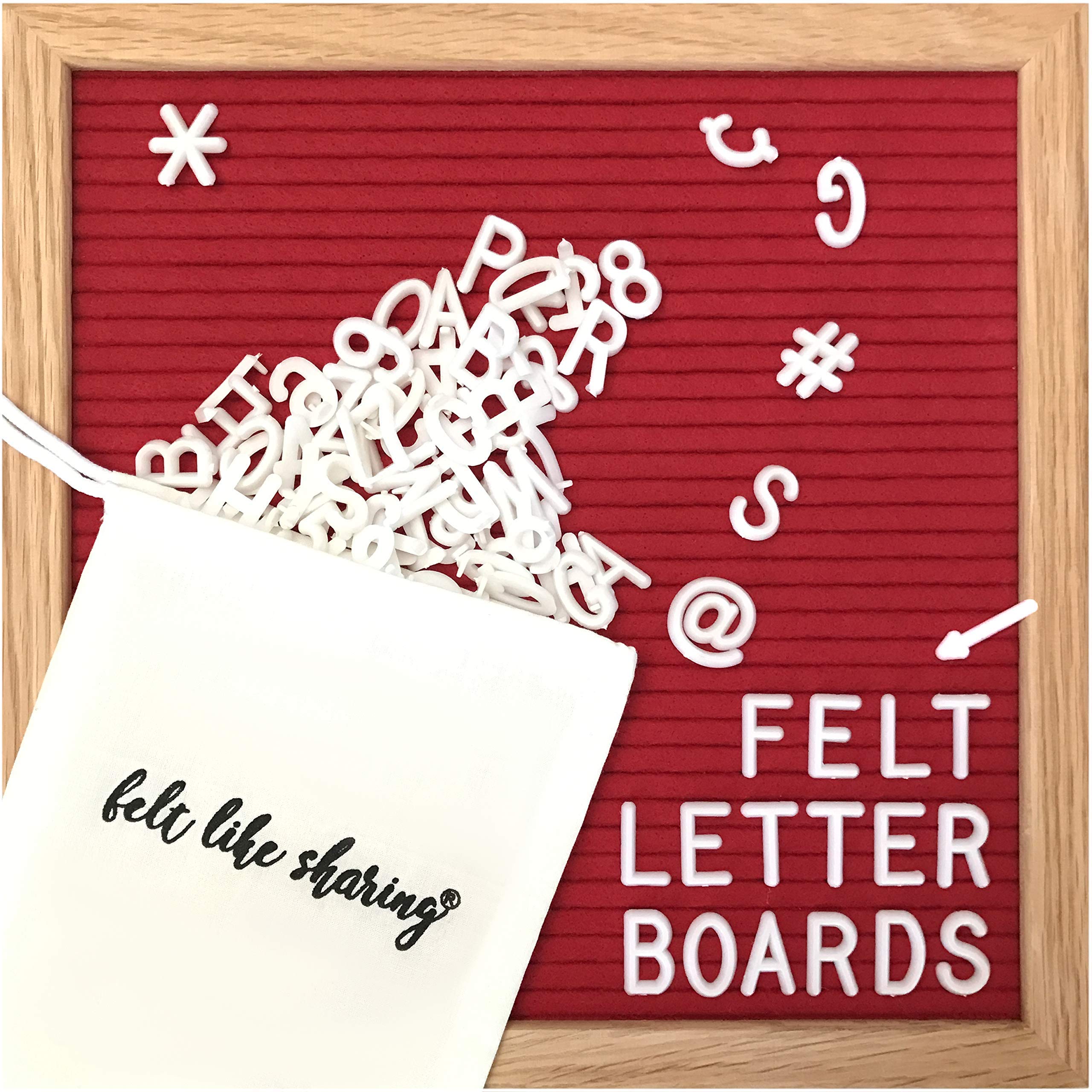 10x10 Inch Felt Letter Board with 300 Changeable Letters - White Oak Frame Message Board for Baby Announcements, Milestones, Office Decor, Home & Wedding Signage - Perfect for Nursery, Events, and Wall Display (Red)