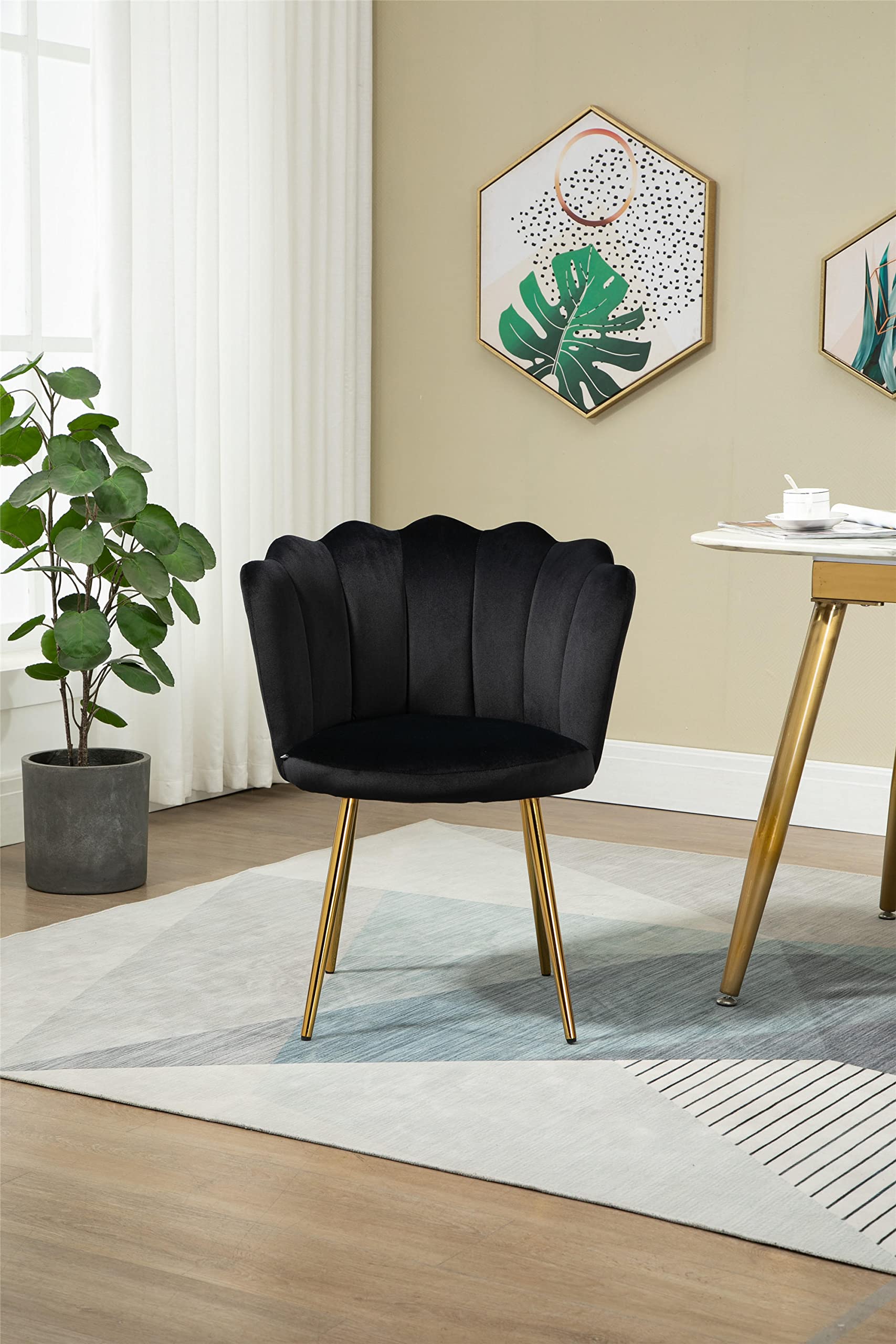 Modern Upholstered Dining Chairs with Golden Metal Legs - Chic Accent Chairs for Living Room, Kitchen, Vanity & Patio - Stylish Black Side Chairs for Home Decor & Entertaining