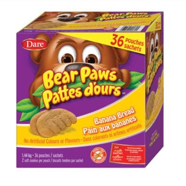 Dare Bear Paws Banana Bread Cookies - Peanut Free, Gluten Free, Vegan Snacks, 1.44kg/3.2 lbs (Pack of 2) - Perfect for School Lunches, Road Trips & Office Snacking - Shipped from Canada