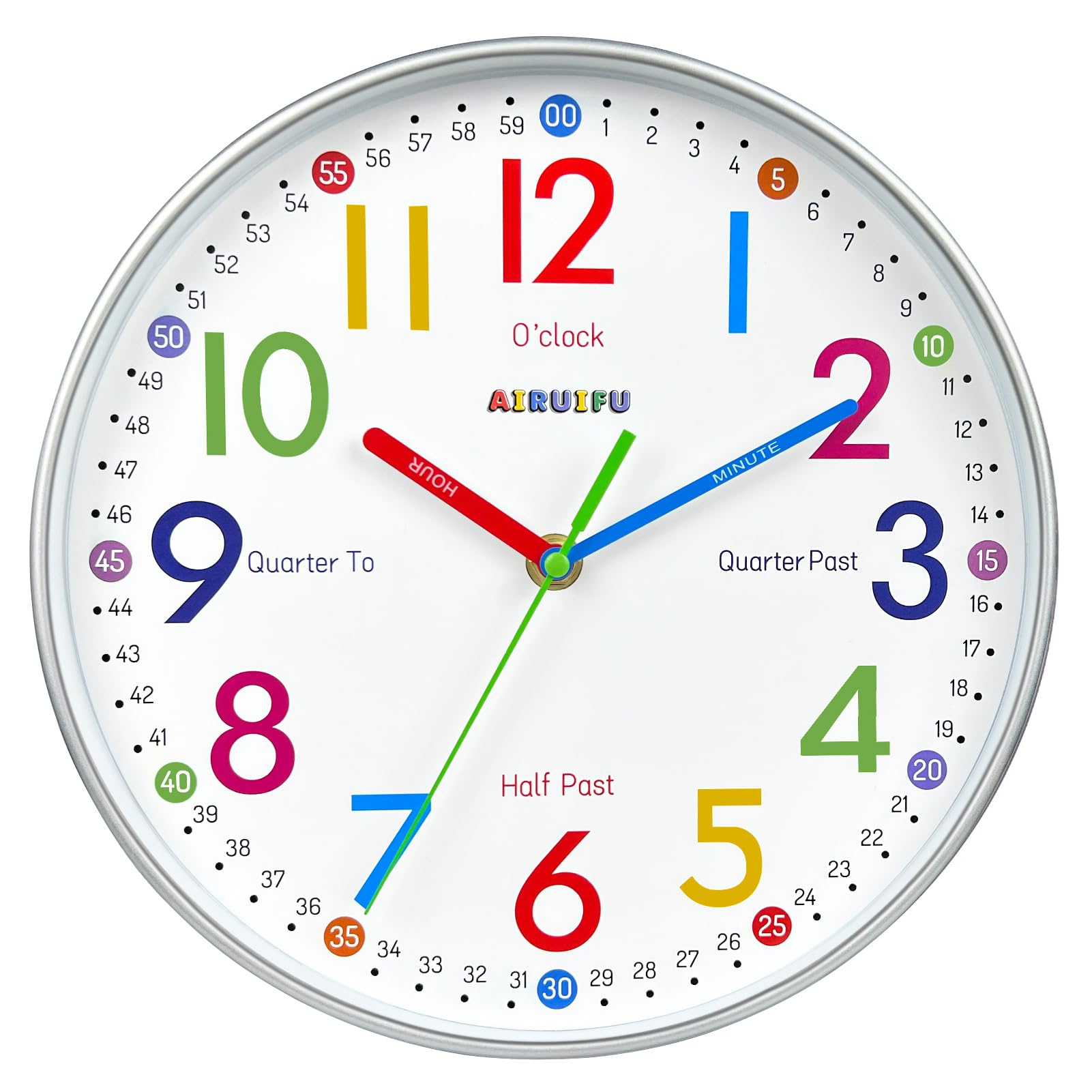 Educational Telling Time Teaching Clock for Kids - Silent Analog Learning Wall Clock for Bedrooms, Classrooms & Playrooms - Perfect for Teaching Time, Room Decor & Child Development