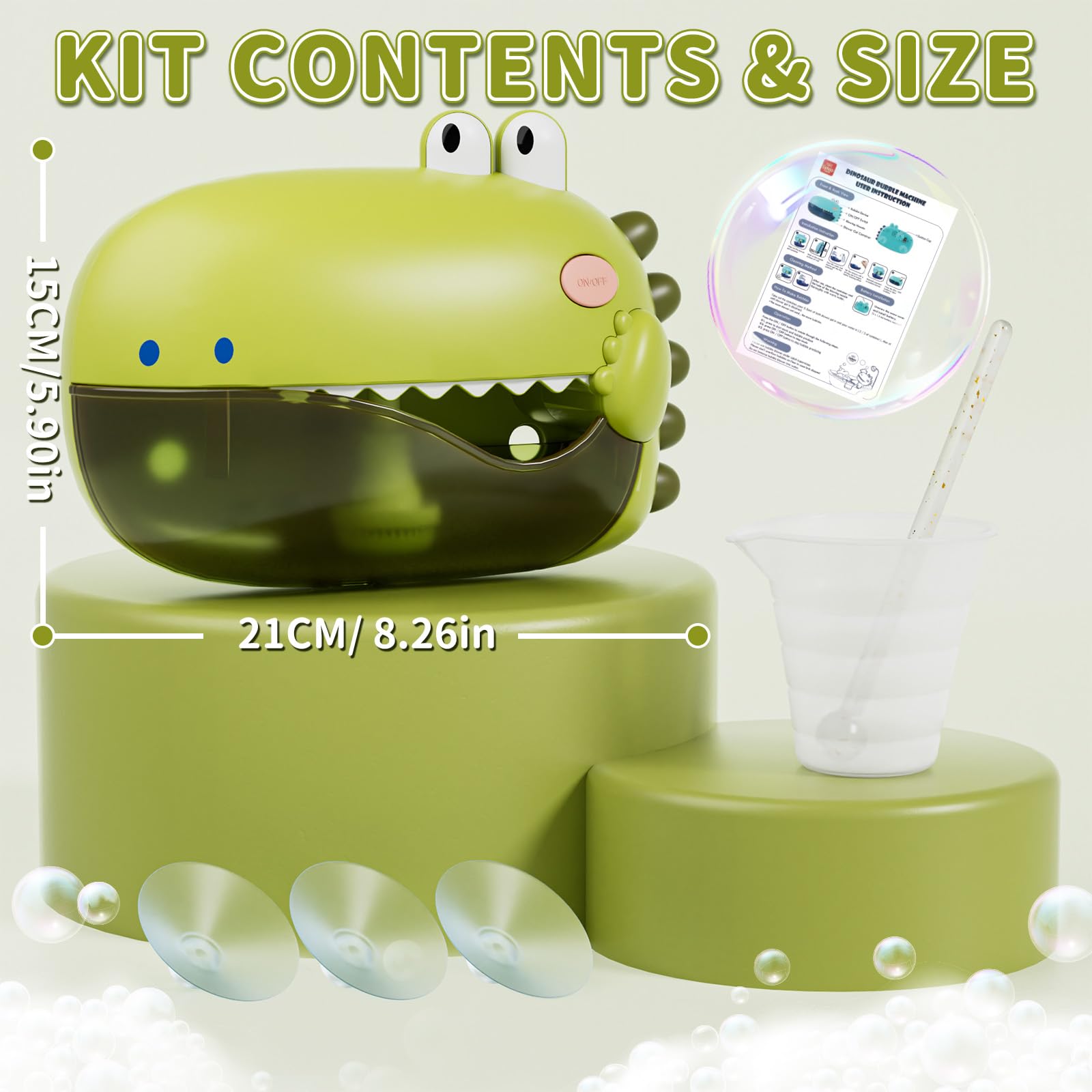 Lehoo Dinosaur Bubble Bath Toy Machine with Music - Fun Toddler Bath Toys for Boys & Girls Ages 1-3 - Green Castle Bath Time Play Set for Kids | Perfect for Bathtub Fun, Sensory Play & Early Learning