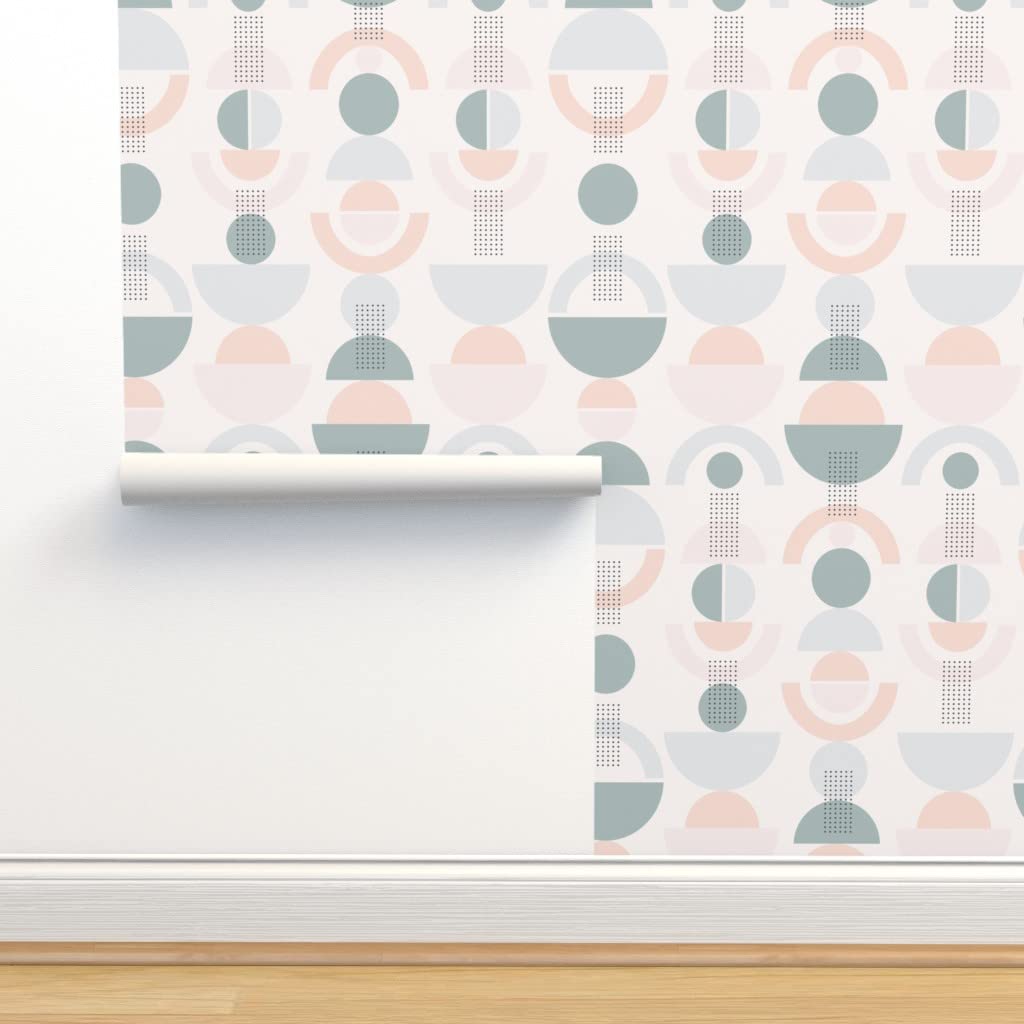 Peel & Stick Wallpaper 12ft x 2ft - Soft Pastel Geometric Modern Circles and Arches Pink Blue Gender Neutral Removable Wallpaper for Nursery, Bedroom, Office & Home Decor