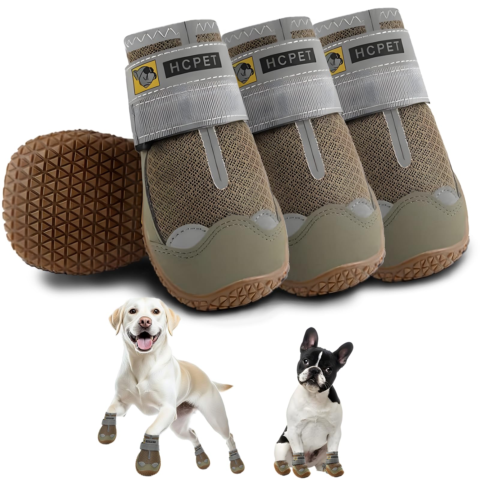 HCpet Dog Boots for Large, Medium & Small Dogs - Breathable, Anti-Slip Paw Protectors for Hot Pavement, Winter Snow & Hiking - Reflective Army Green Size 4 - Perfect for Outdoor Adventures, Walks & Extreme Weather Protection