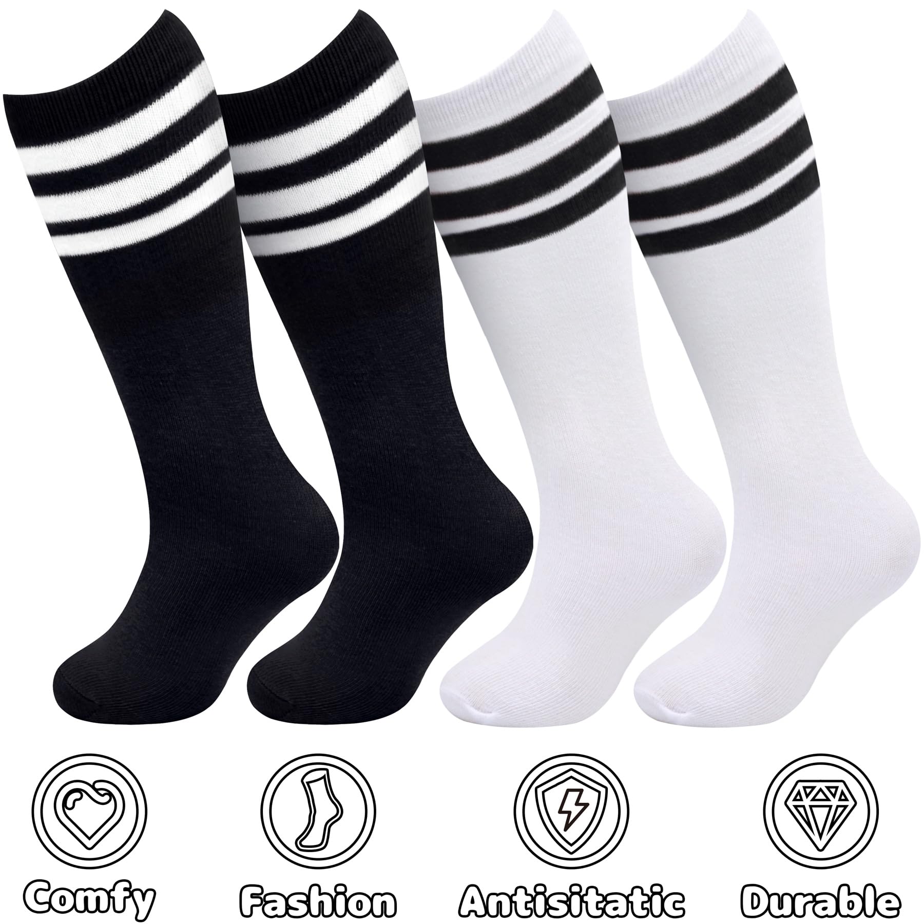 Olreco 4 Pack Kids Soccer Socks - Breathable Cotton Youth Socks for Boys & Girls - Perfect for Soccer, Softball, Baseball & Sports Activities