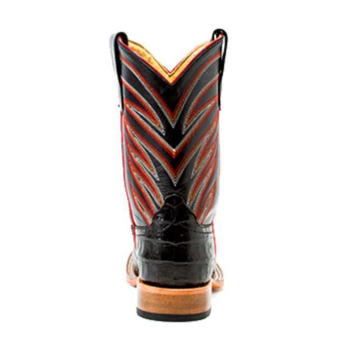 Anderson Bean Kids Black Caiman Print Square Toe Boots - Genuine Leather Western Boots for Boys & Girls - Comfortable Cowboy Boots for School, Rodeo & Outdoor Activities