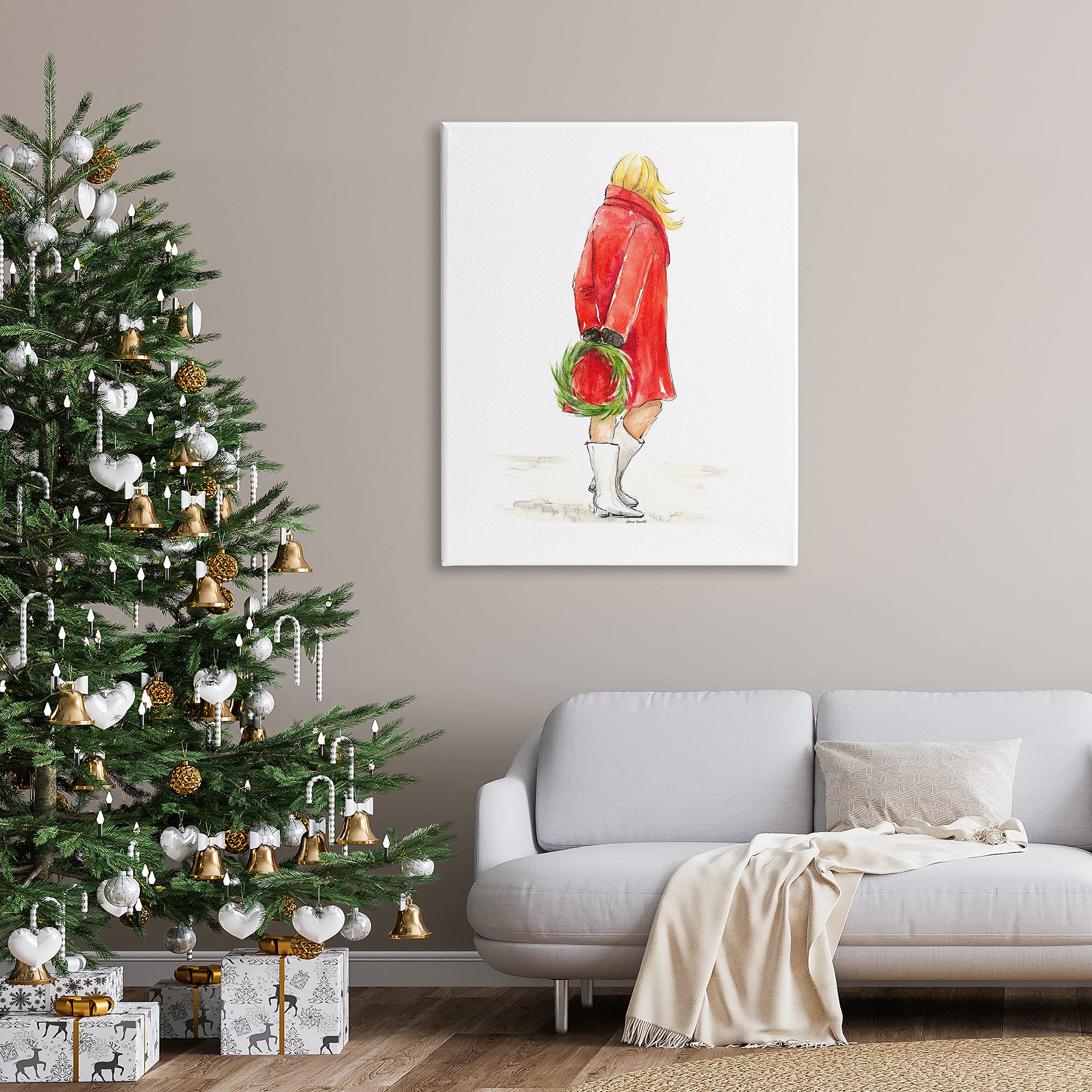 Stupell Industries Glam Fashion Red Jacket Christmas Woman with Wreath Canvas Wall Art - 36