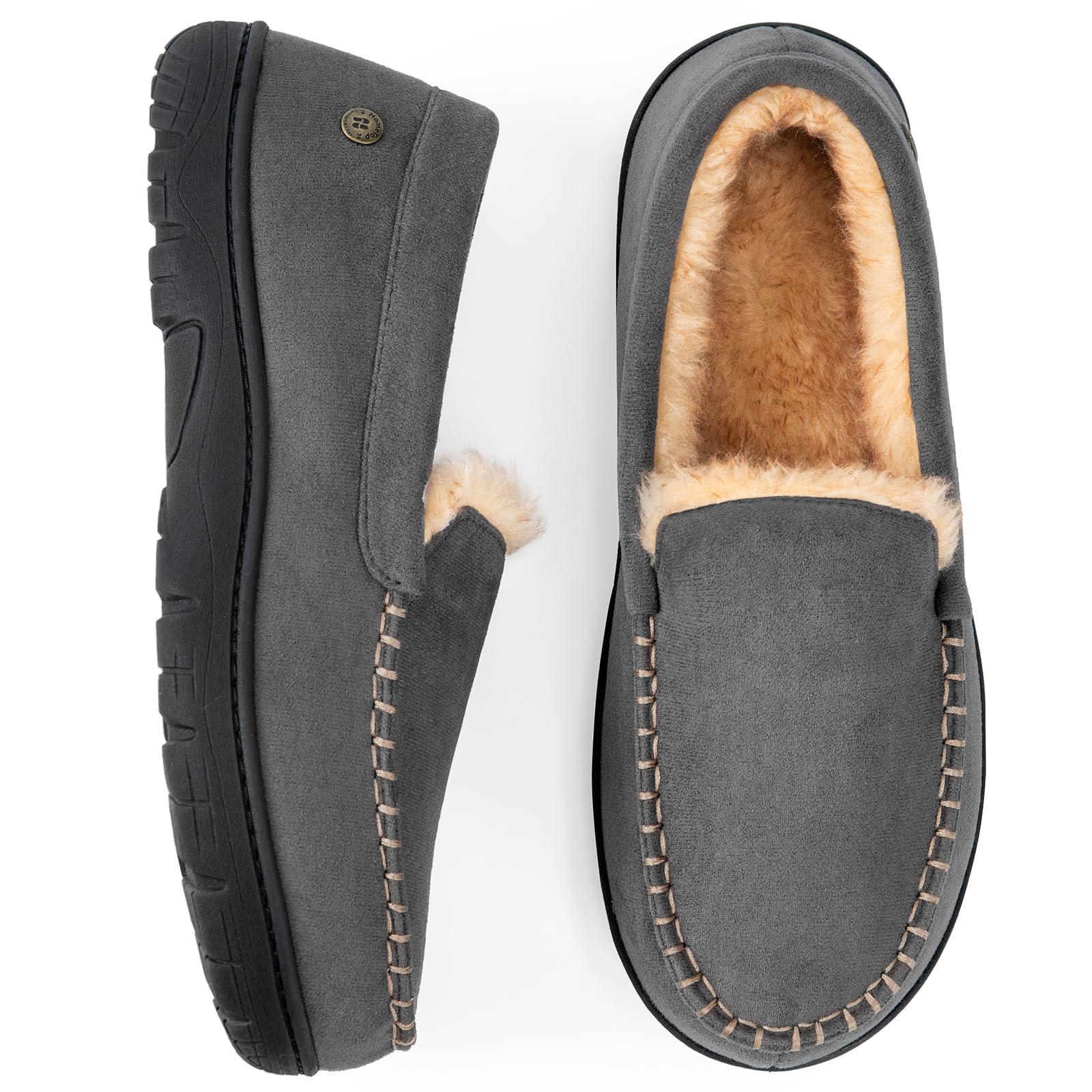 HomeTop Men's Classic Memory Foam Moccasin Slippers - Warm & Comfortable Microsuede House Shoes for Indoor & Outdoor Use - Perfect for Lounging, Running Errands, and Cold Weather Comfort