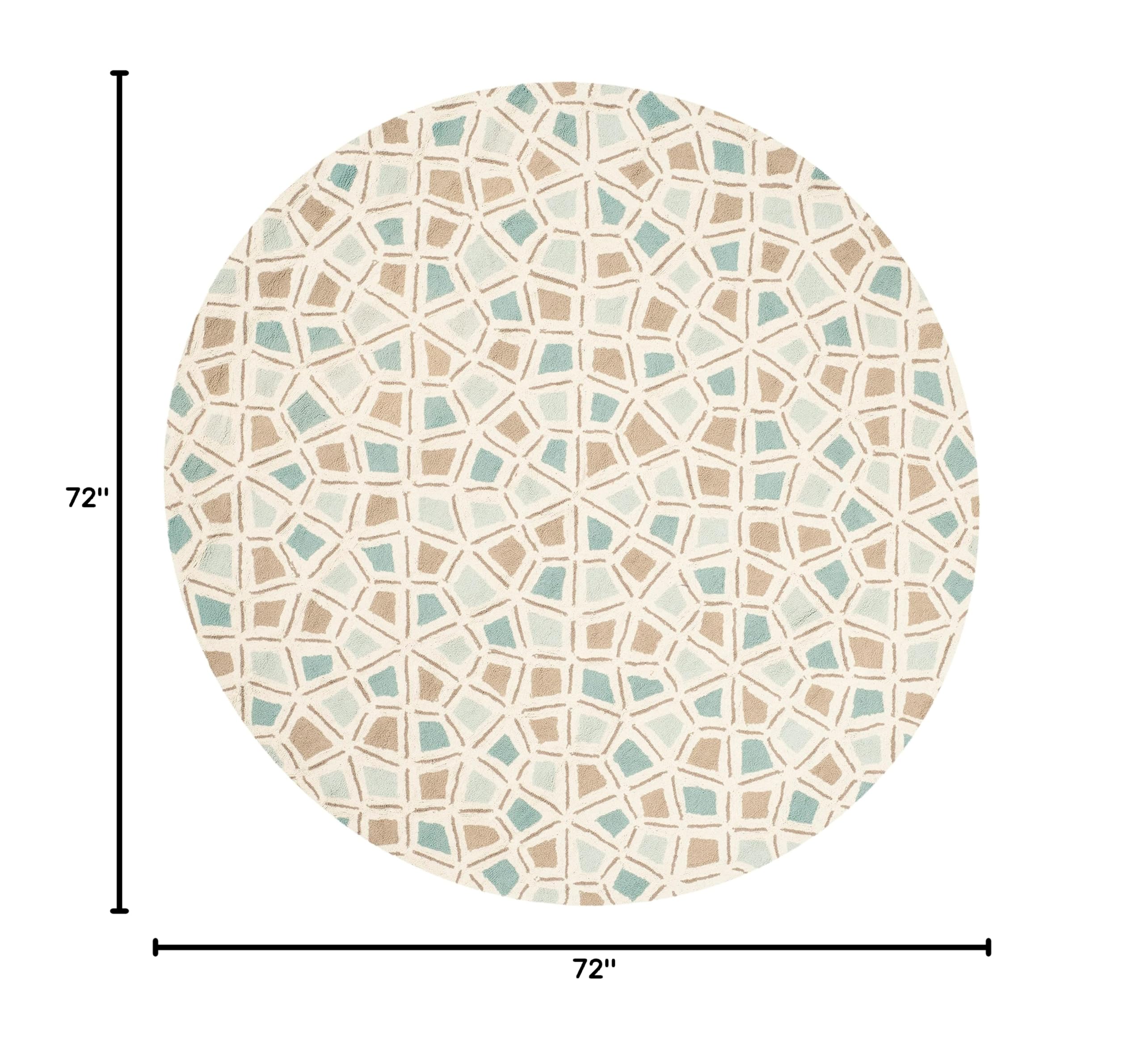 Handmade MSR1732C 6x6 Round Cotton Area Rug - Blue Milk Pail Spring Wheel Mosaic Design by Martha Stewart x Safavieh | Perfect for Living Room, Bedroom & Boho Home Decor
