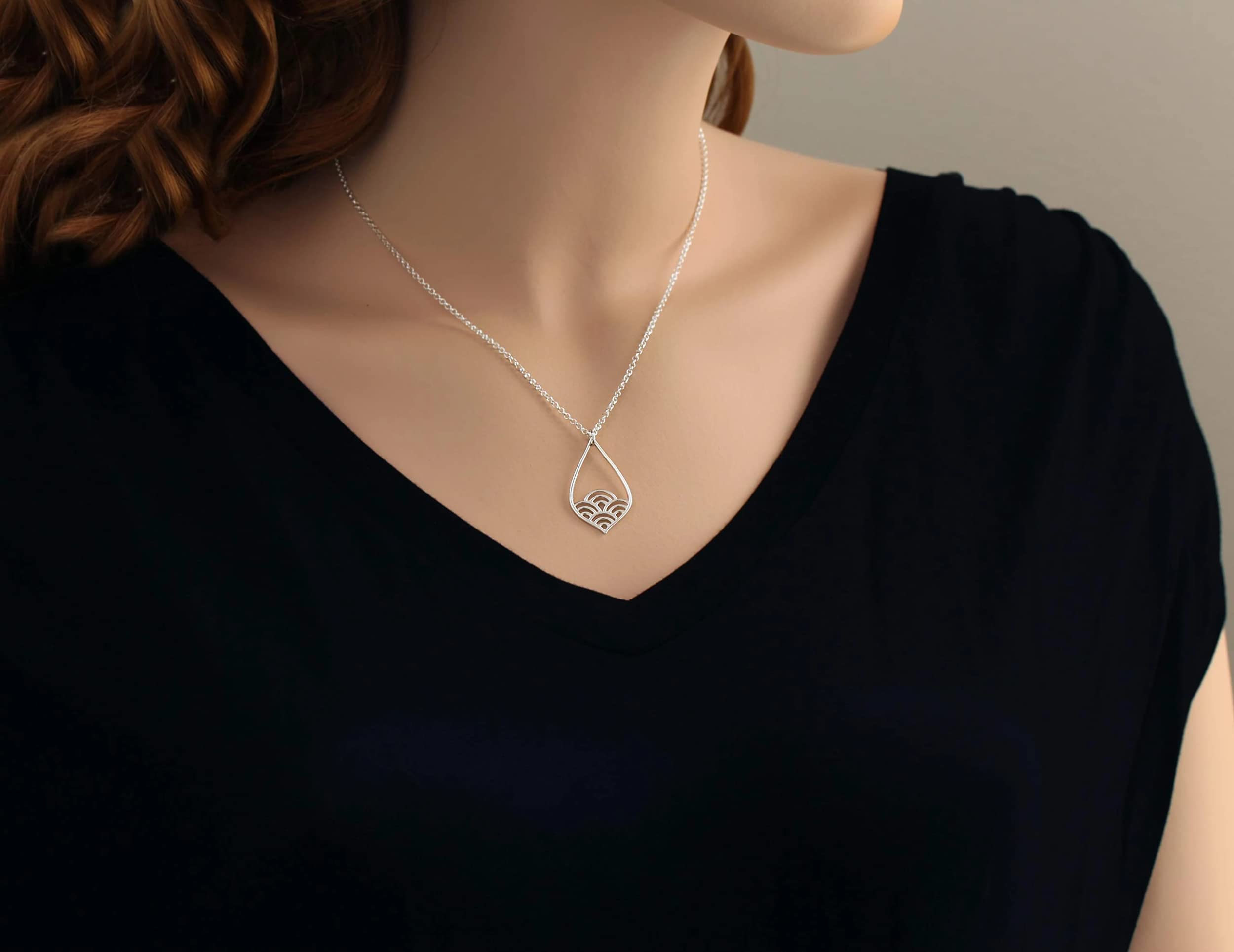 Charming Sterling Silver Wave Teardrop Necklace - Minimalist Jewelry for Women - Modern Pendant with Romantic Feminine Design - Perfect for Everyday Wear, Date Nights & Special Occasions