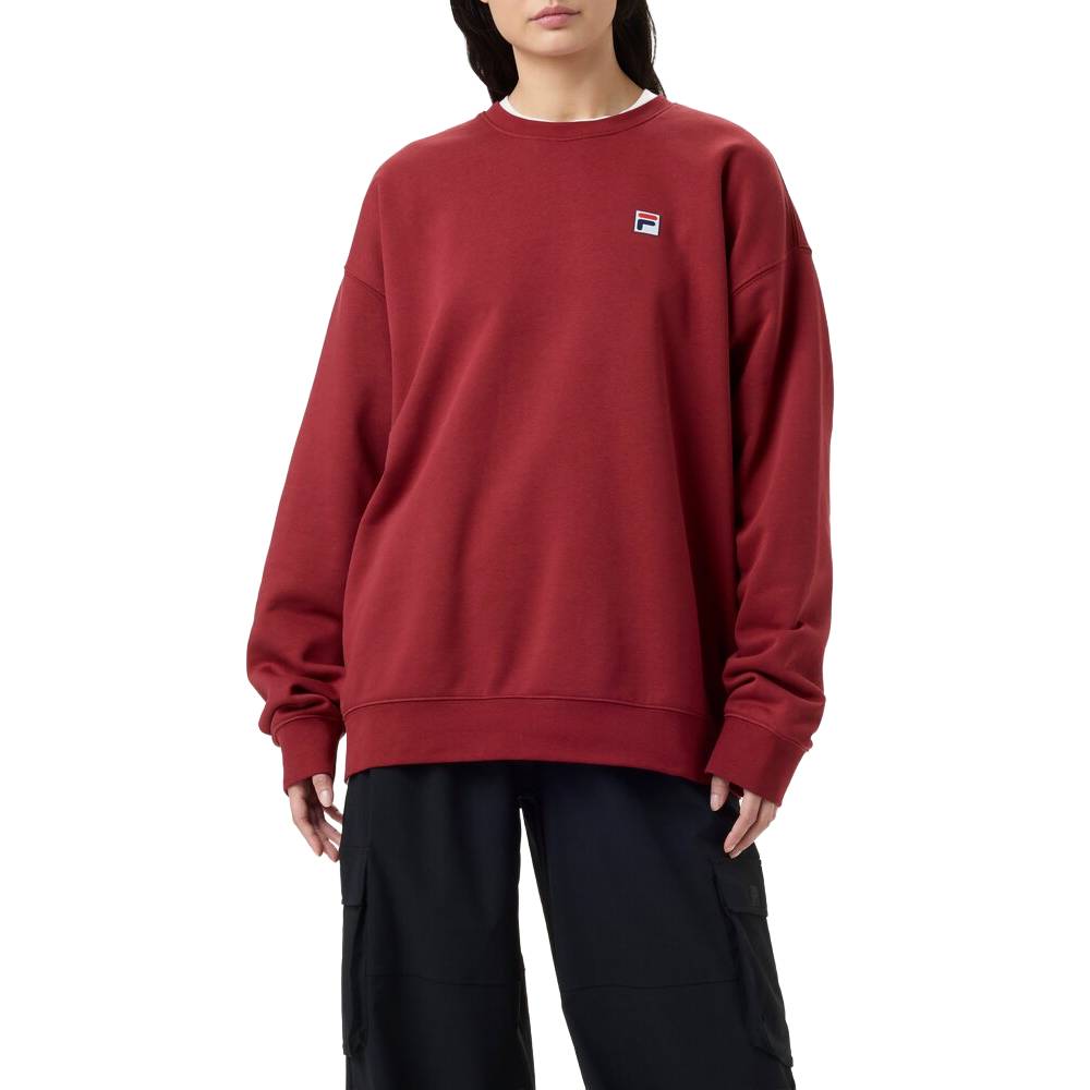 Fila Unisex Classic Relaxed Fit Sweatshirt - Tibetan Red | Comfortable Cotton Pullover for Men & Women | Perfect for Casual Wear, Gym, and Outdoor Activities