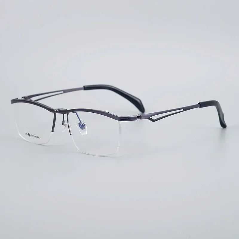 Men's Titanium Flip-Up Square Semi-Rimless Eyeglasses - Lightweight & Durable for Reading, Driving & Outdoor Activities
