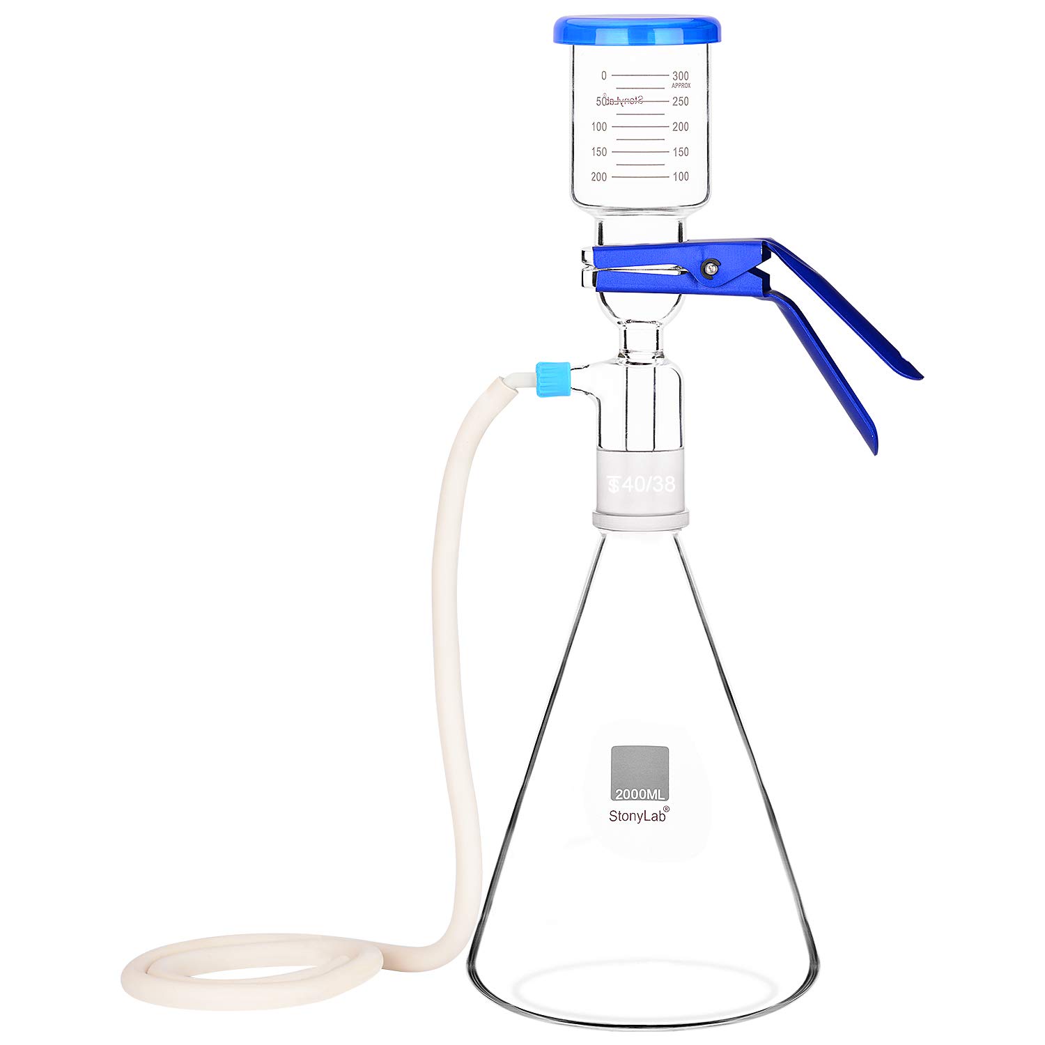 Stonylab Borosilicate Glass Vacuum Filtration Kit - 2000ml Filtering Flask & 300ml Graduated Funnel for Laboratory, Chemistry Experiments, and Scientific Research - Perfect for Solvent Filtration, Sample Preparation, and Analytical Testing