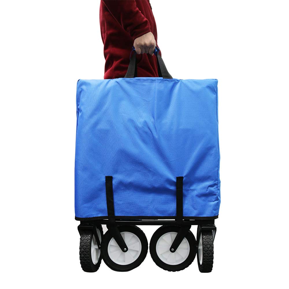 Foldable Utility Wagon Cart - Heavy Duty Collapsible Folding Wagon for Camping, Beach, Grocery Shopping, Gardening & Outdoor Activities - Blue