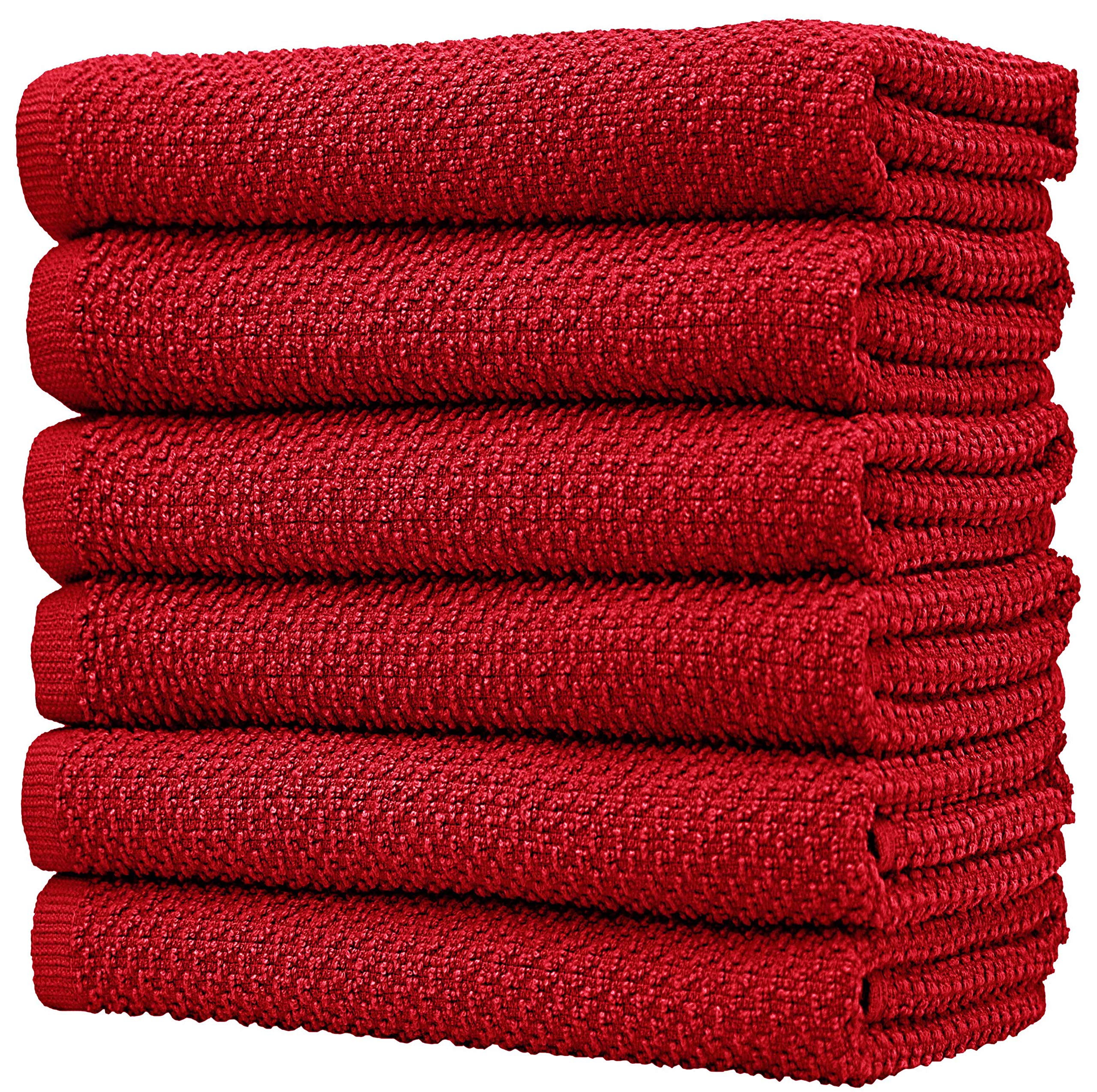 Premium Cotton Kitchen Towels Set of 6 - Extra Large 16x26 Inches, 430 GSM Super Absorbent Dish Towels with Hanging Loop - Popcorn Pattern in Red - Perfect for Cooking, Baking, Dish Drying & Kitchen Decor