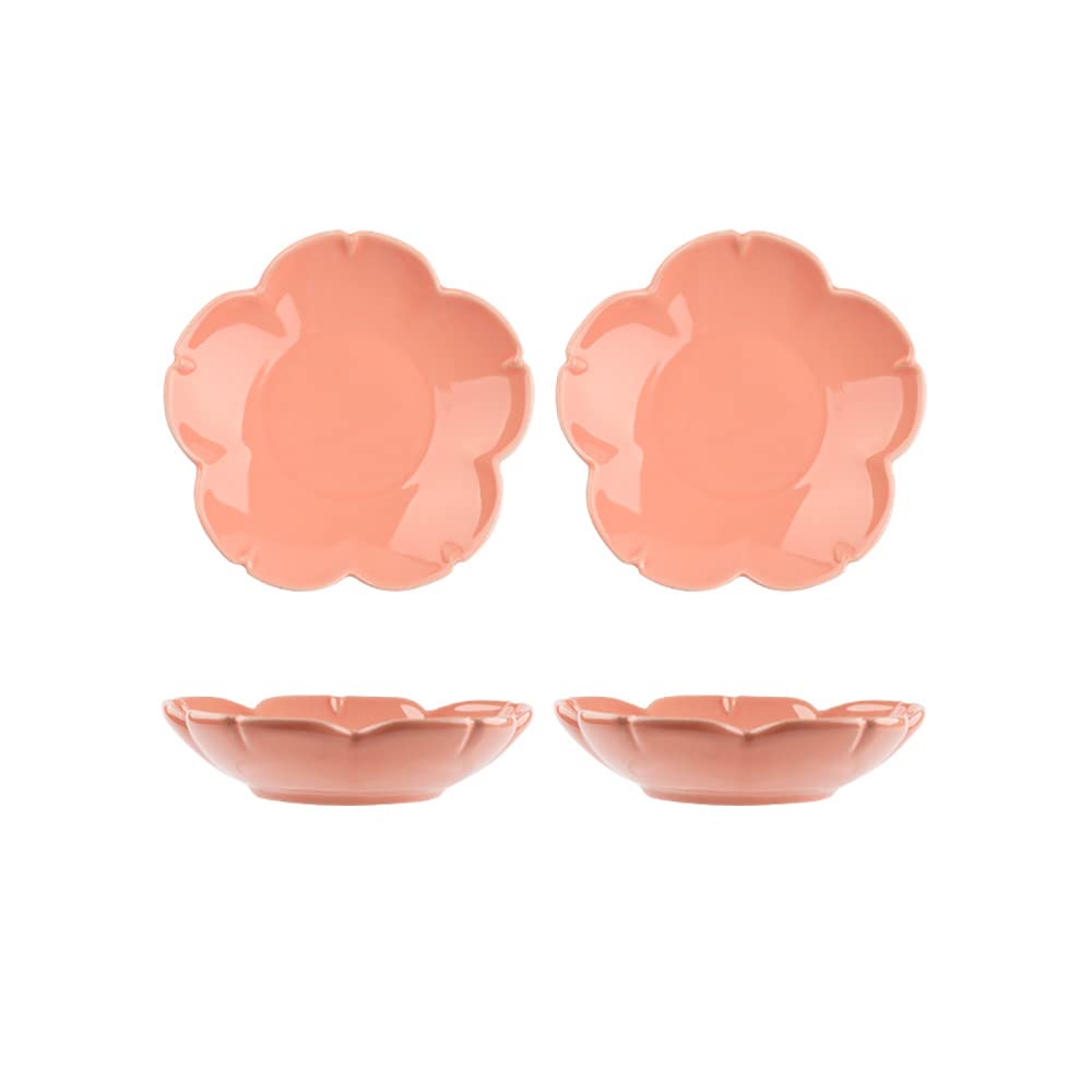 Gaolinci Sakura Shaped Ceramic Condiment Dishes - 4 Piece Set for Seasoning, Tea Bags, Ketchup, Appetizers & Side Dishes | Perfect for Japanese Tea Ceremony, Sushi Plating & Kitchen Decor