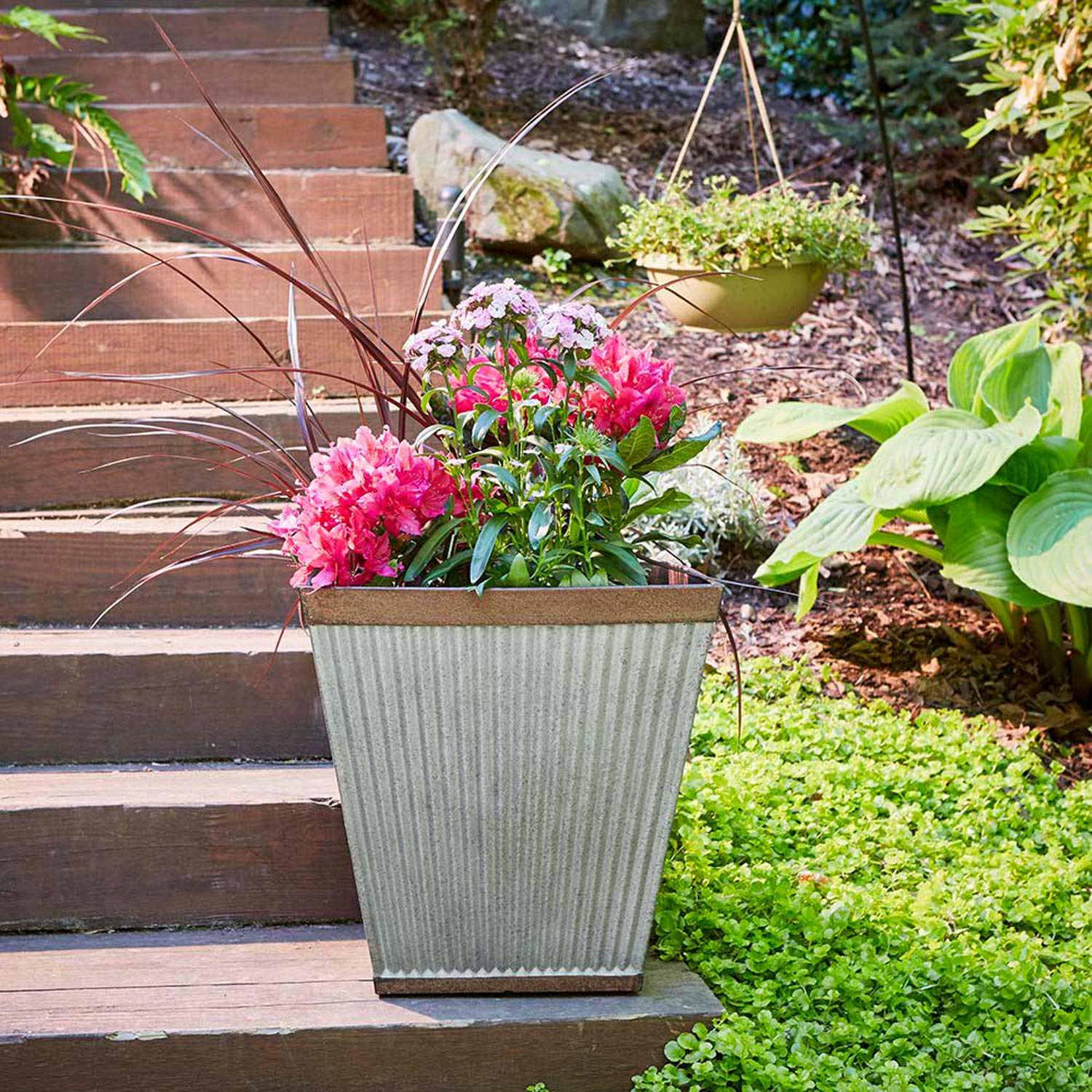 Southern Patio HDR-046851 16 Inch Square Rustic Resin Planter - Indoor/Outdoor Garden Urn Pot for Flowers, Herbs & Plants (2 Pack) - Perfect for Patio, Deck, Balcony & Home Decor