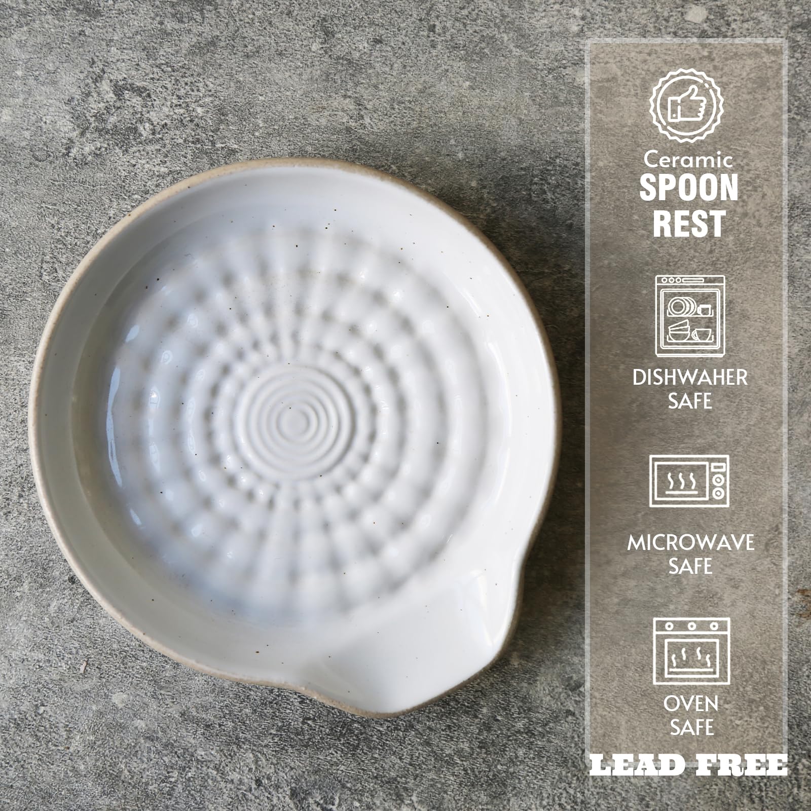Ceramic Spoon Rest for Stove Top - Large Kitchen Counter Spoon Holder - Farmhouse Style Cooking Utensil Rest - Dishwasher Safe White Spoon Rest for Cooking, Baking & Serving (Perfect for Kitchen Counter, Stovetop Use & Dining Table Decor)