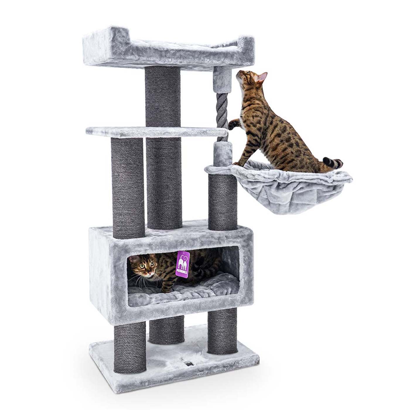 Lucky Rebels Parklane 51.6 Inch Cat Tree with Scratching Posts & Perches - Multi-Level Cat Condo for Indoor Cats, Play & Nap - Perfect for Small Spaces & Apartments