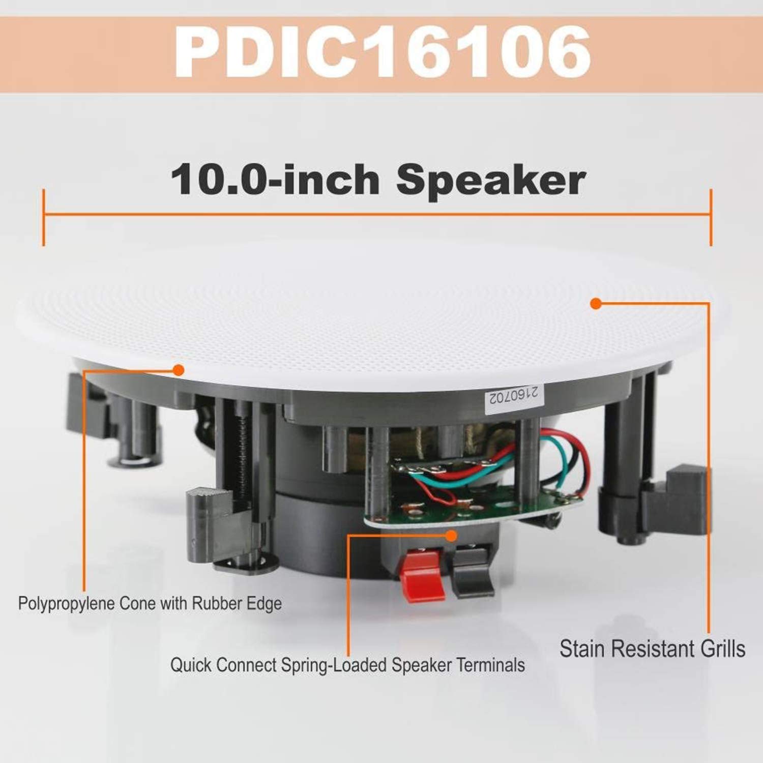 Pyle PDIC1661 10 Inch 300 Watt In-Ceiling Wall Speakers - 2 Way Flush Mount Home Indoor Stereo Speaker System (2 Pack) with Changeable Round & Square Grills, White - Perfect for Home Theater, Living Room & Background Music