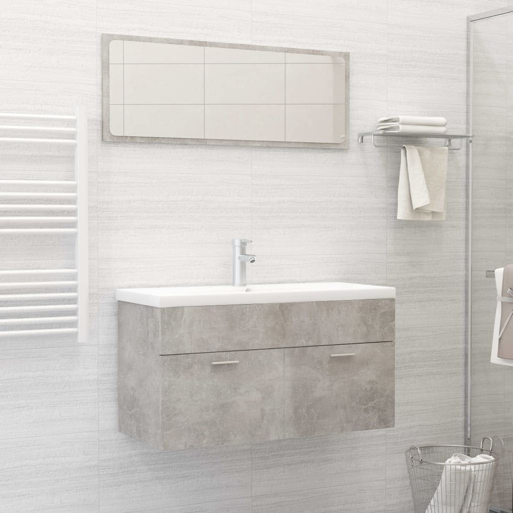 2-Piece Bathroom Vanity Set with Sink & Wall Cabinet - Modern Medicine Cabinet with Mirror, Concrete Gray Chipboard Storage for Bathroom, Kitchen, Living Room or Bedroom - Perfect for Small Space Organization & Home Decor