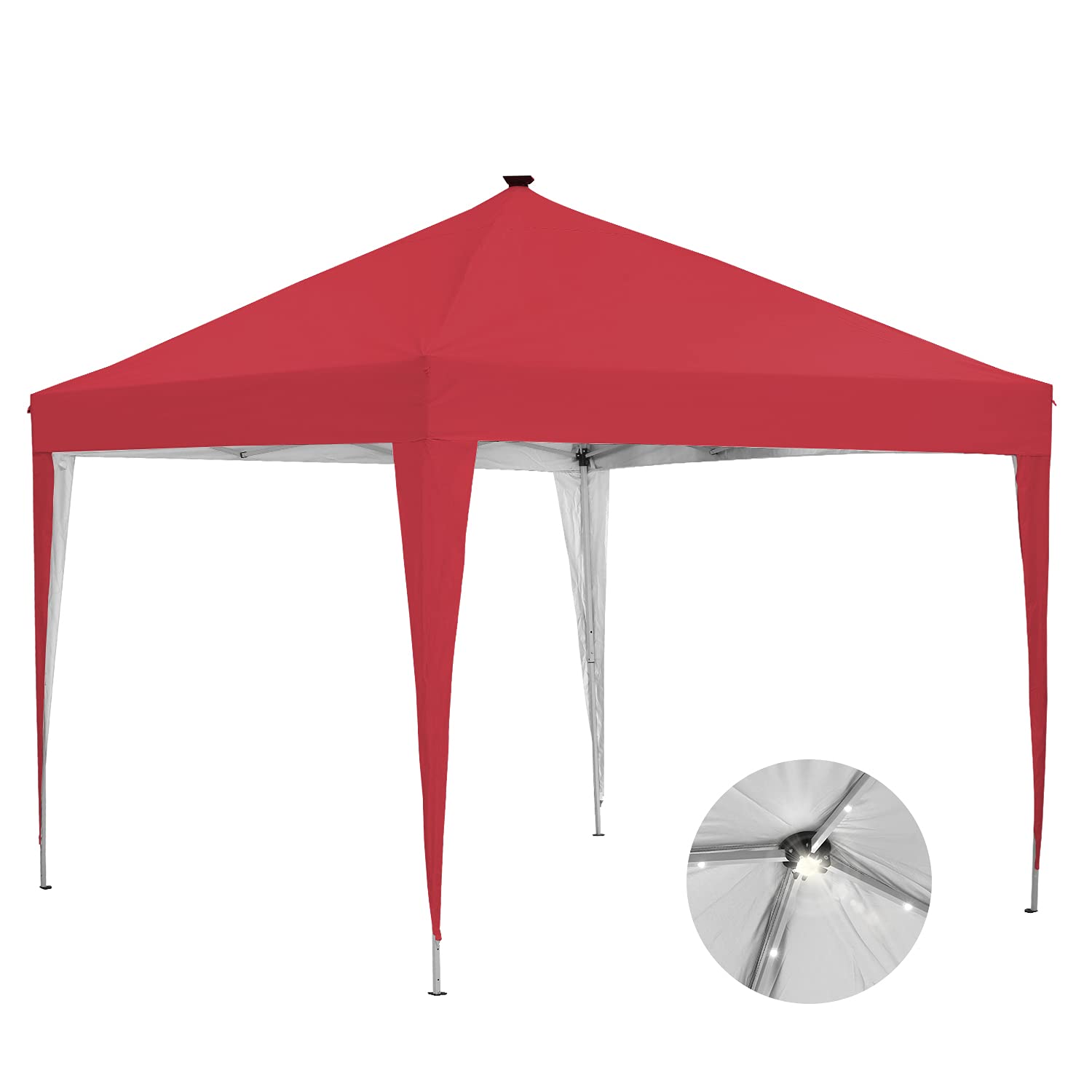 10x10 ft Pop-Up Canopy Tent with Solar LED Lights - Portable Outdoor Party Tent for Tailgating, Camping & Beach (Red) | Weather-Resistant & Easy Setup Shelter for Events, Picnics & Backyard Gatherings