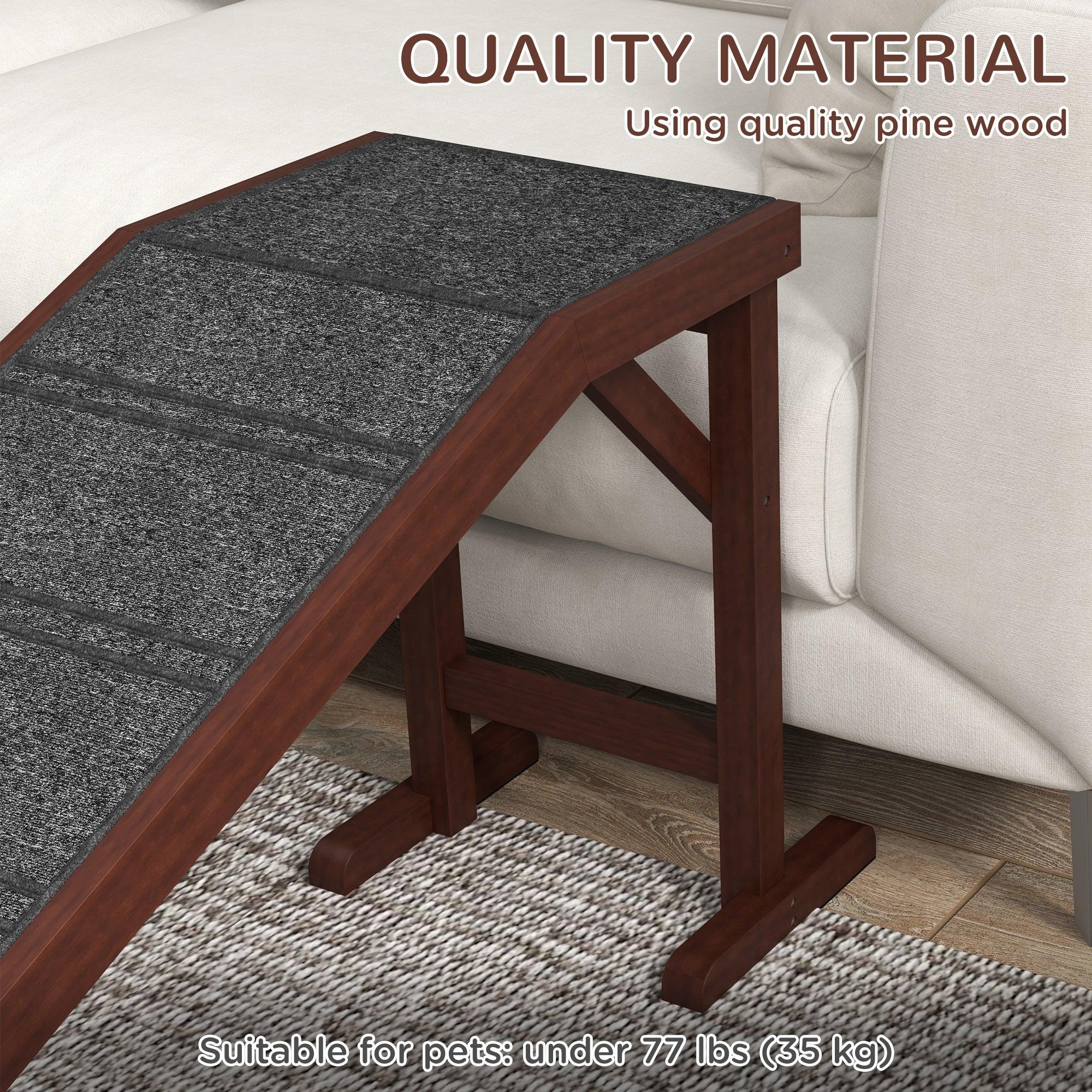 Non-Slip Dog Ramp for High Beds - 74 Inch Pet Stairs with Carpeted Top Platform (16x25 Inches, Brown) - Perfect for Small, Elderly & Injured Dogs to Safely Access Furniture