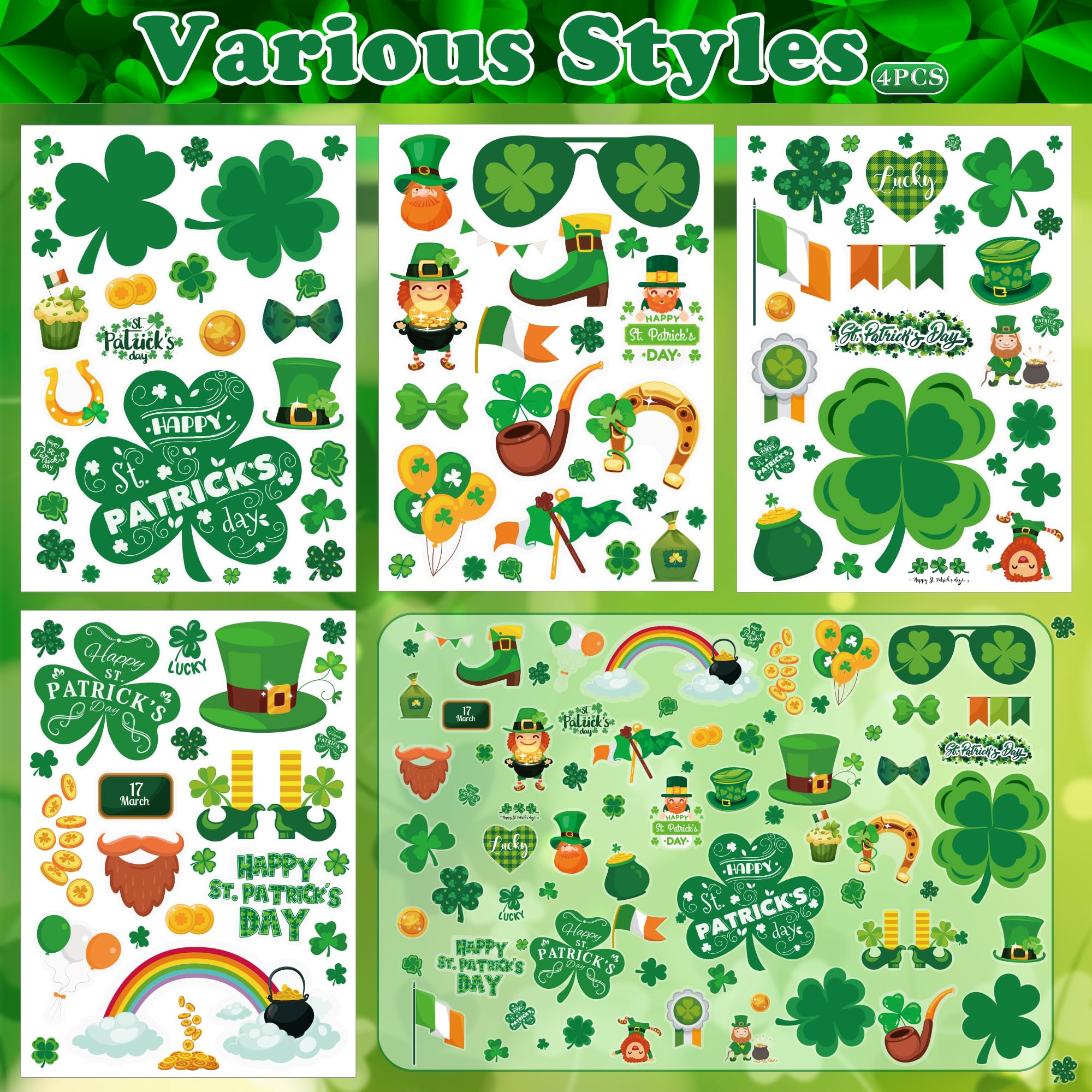 105 PCS Reusable St Patrick's Day Window Clings - Shamrock Stickers for Glass, Door & Wall Decor | Spring Party, Home & Office Decoration | St Patrick's Day Decorations