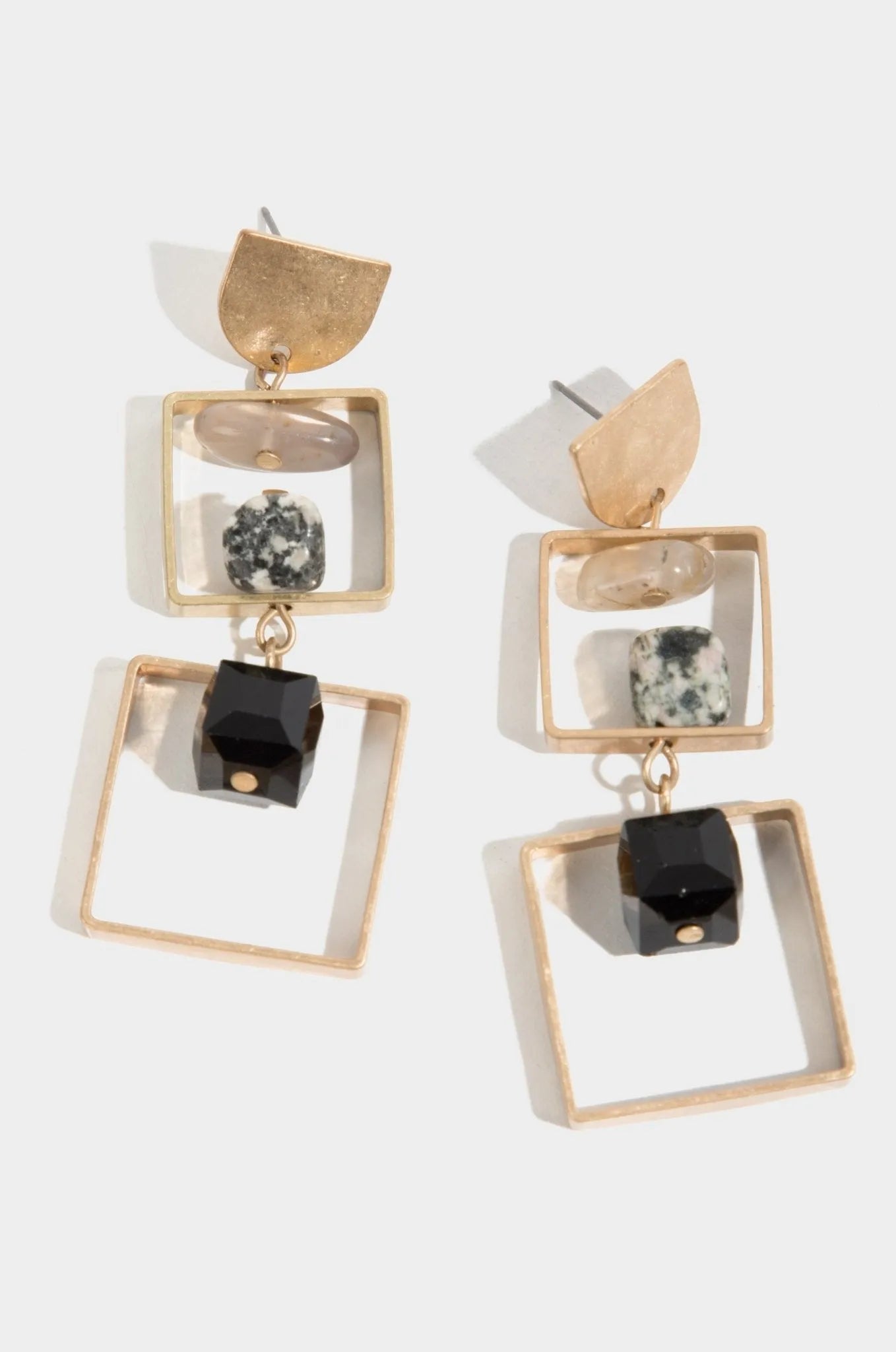 Bead and Stone Square Dangle Earrings for Women - Handmade Bohemian Jewelry for Parties, Weddings & Everyday Wear